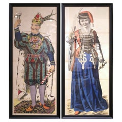 Pair Early 20th Century Carnival Costume Chromolithographs in Black Frames