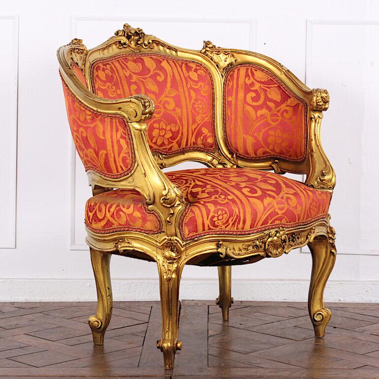 French Pair of Early 20th Century Carved Gilt Louis XV Armchairs