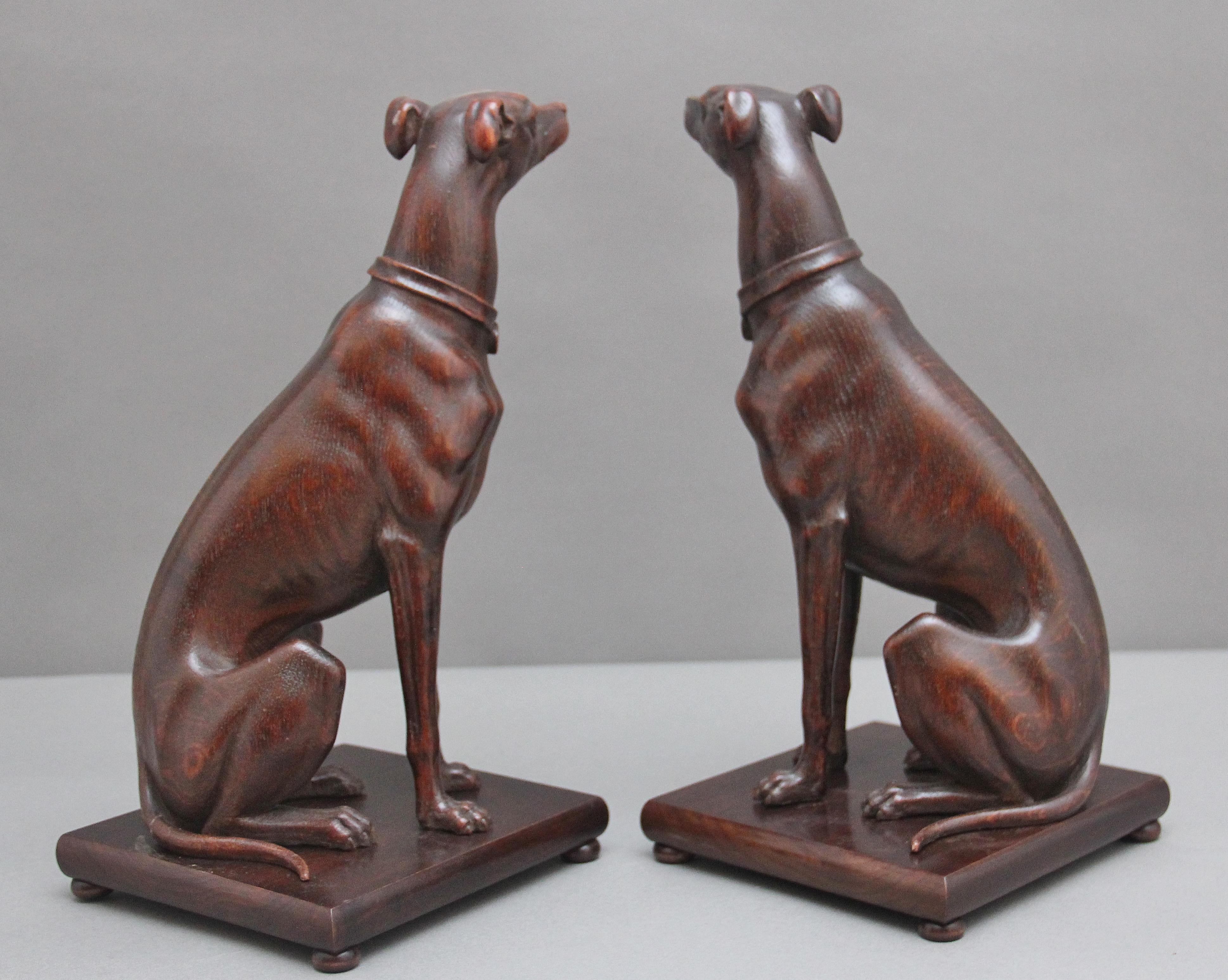 Early 20th Century Pair early 20th Century carved oak greyhounds