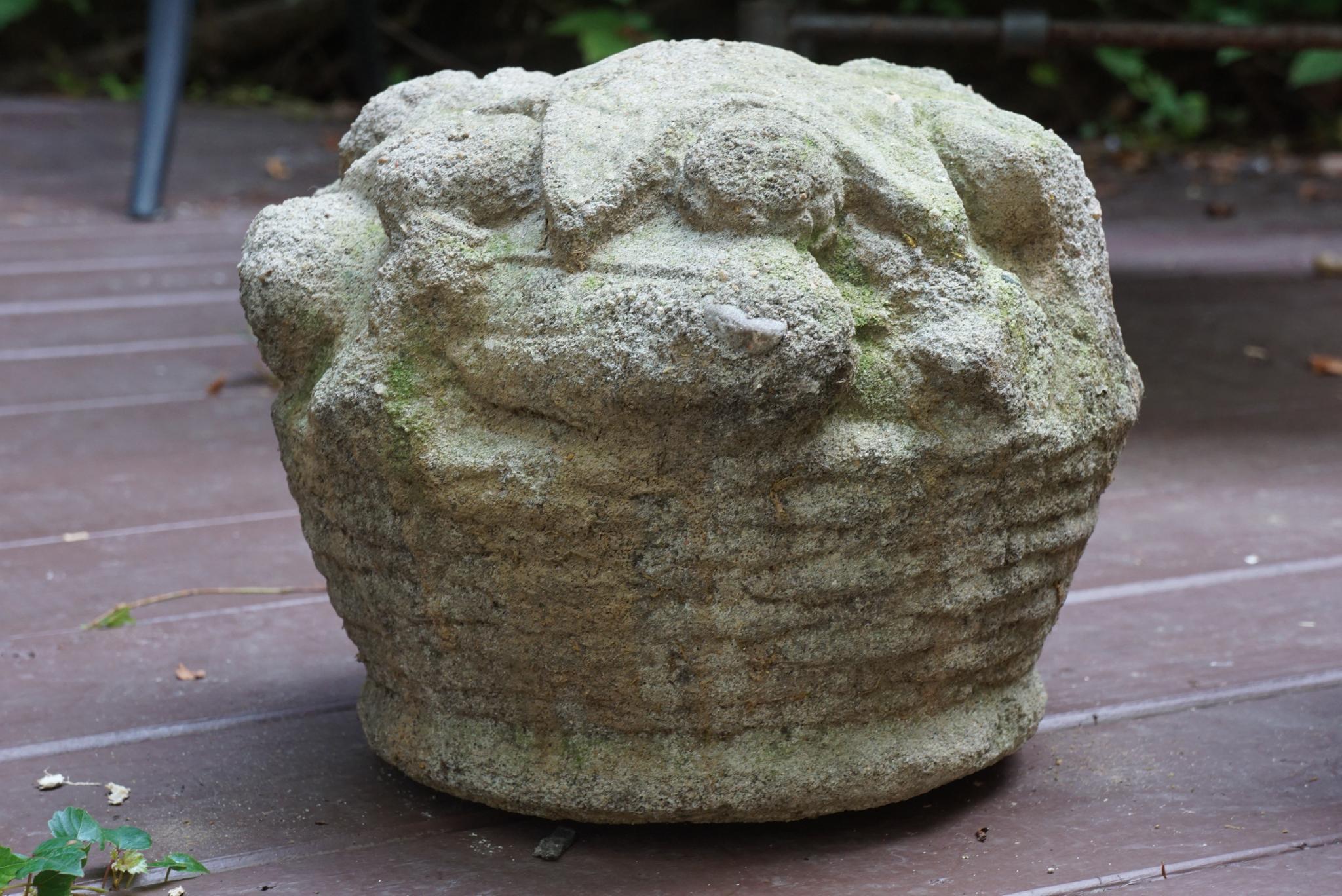 American Pair Early 20th Century Cast Stone Fruit Baskets For Sale