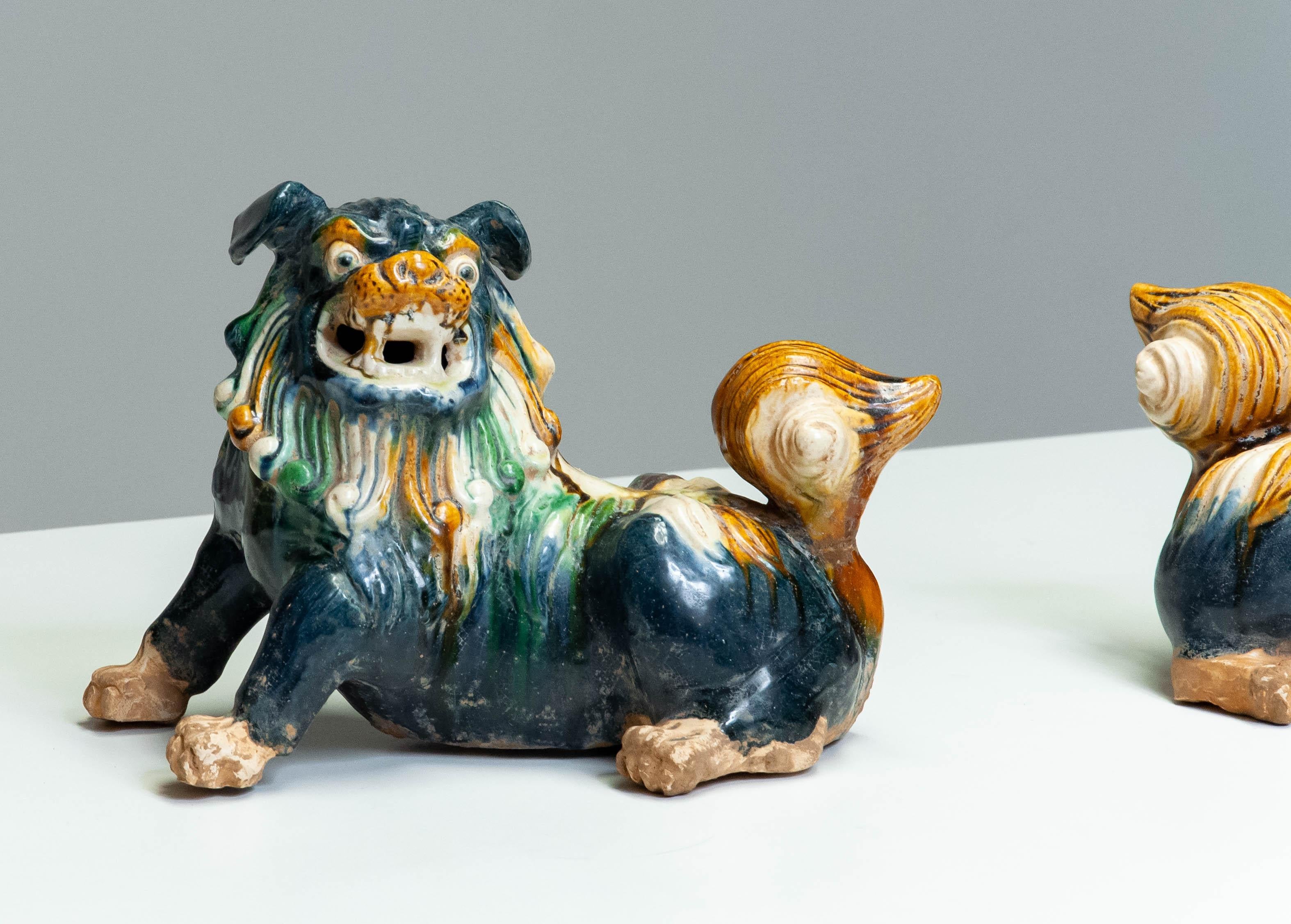Pair Early 20th Century Chinese Ceramic Foo Dogs For Sale 5