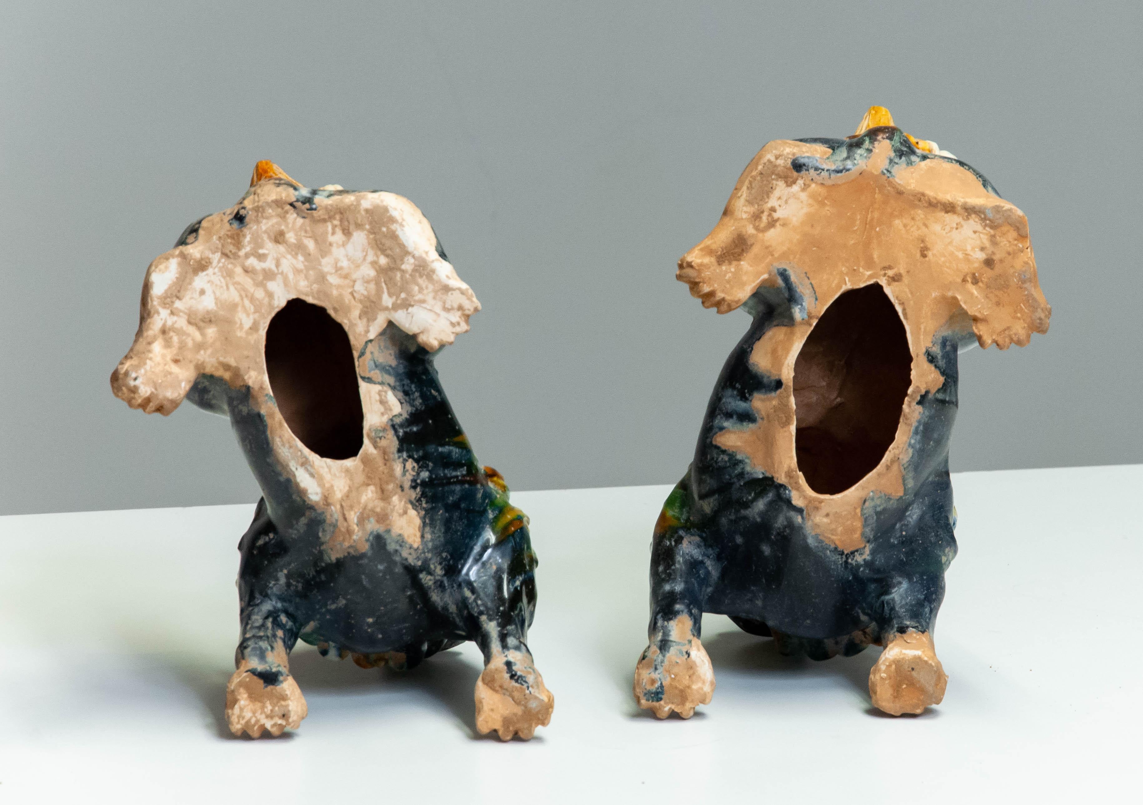 Pair Early 20th Century Chinese Ceramic Foo Dogs For Sale 6