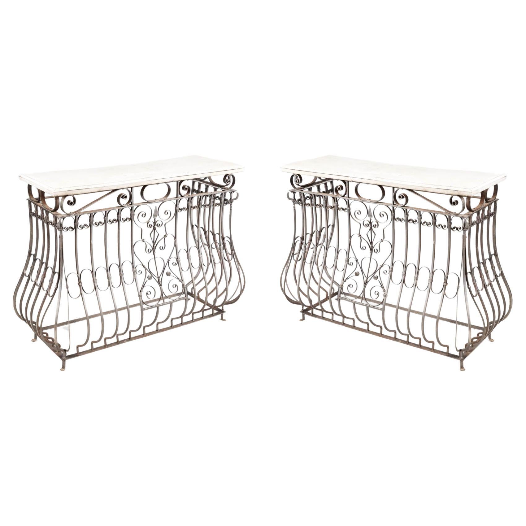 Pair early 20th Century Decorative Balconies Re-styled as Console Tables For Sale