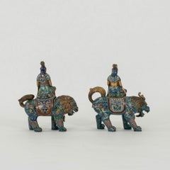Pair Early 20th Century Empress Fu Dog Cloisonné Figures