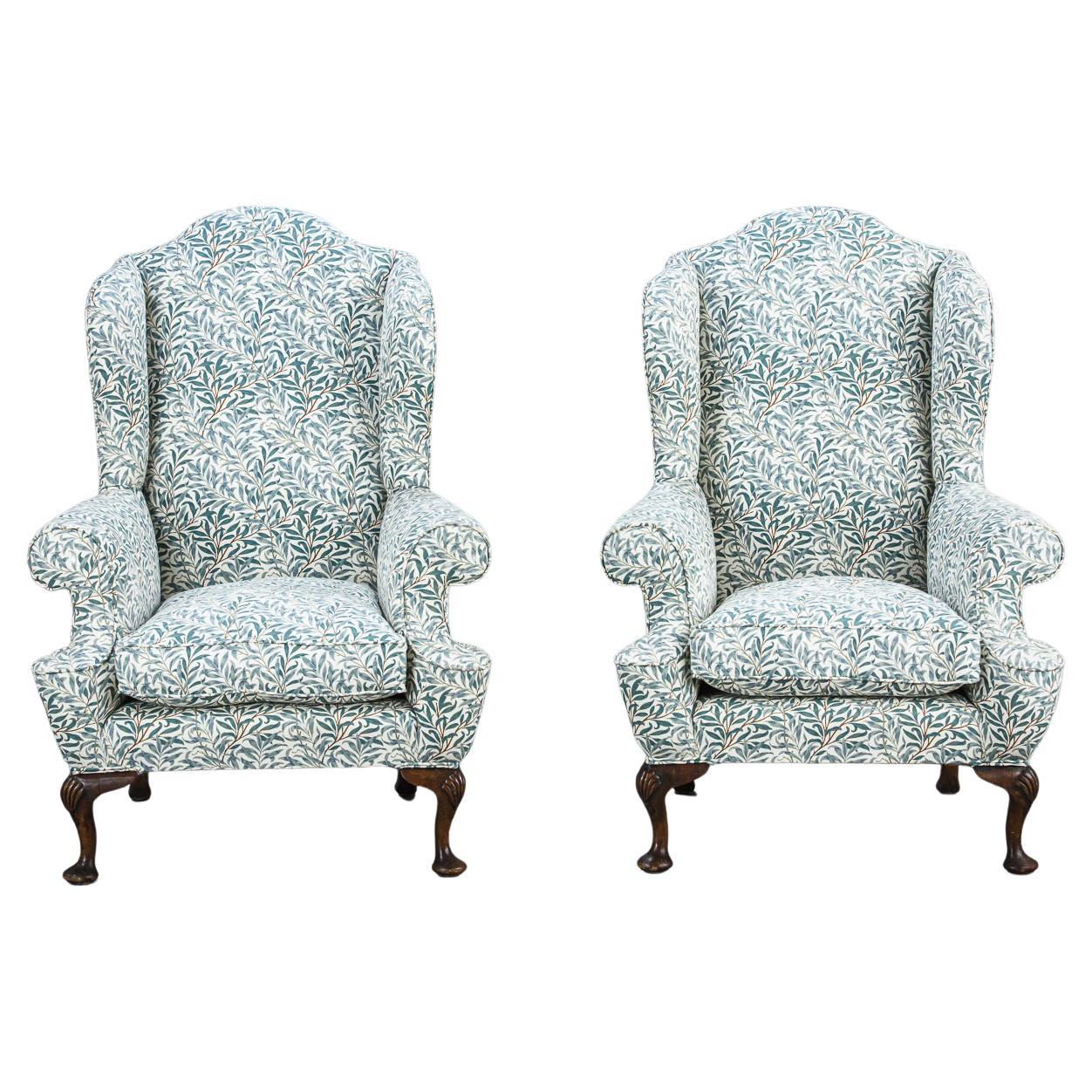 Pair Early 20th Century English Country House Wing Armchairs