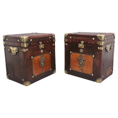 Vintage Pair Early 20th Century Ex Army Leather Bound Ex Army Trunks