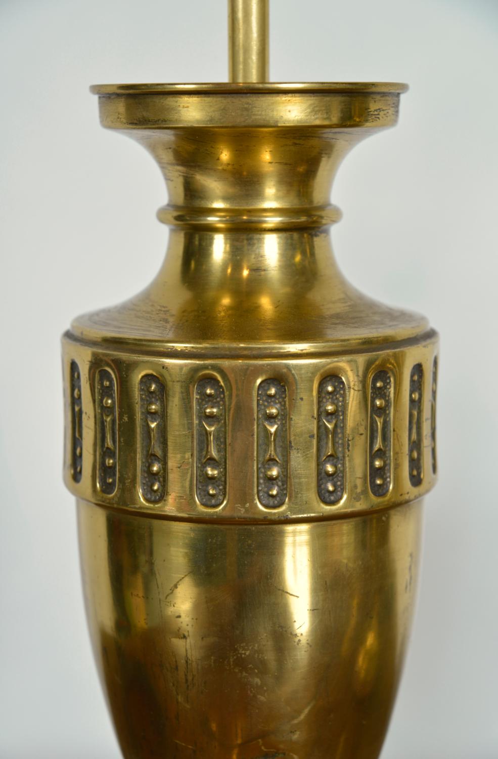 Pair Early 20th Century French Art Nouveau Style Brass Urn Vase Table Lamps For Sale 4