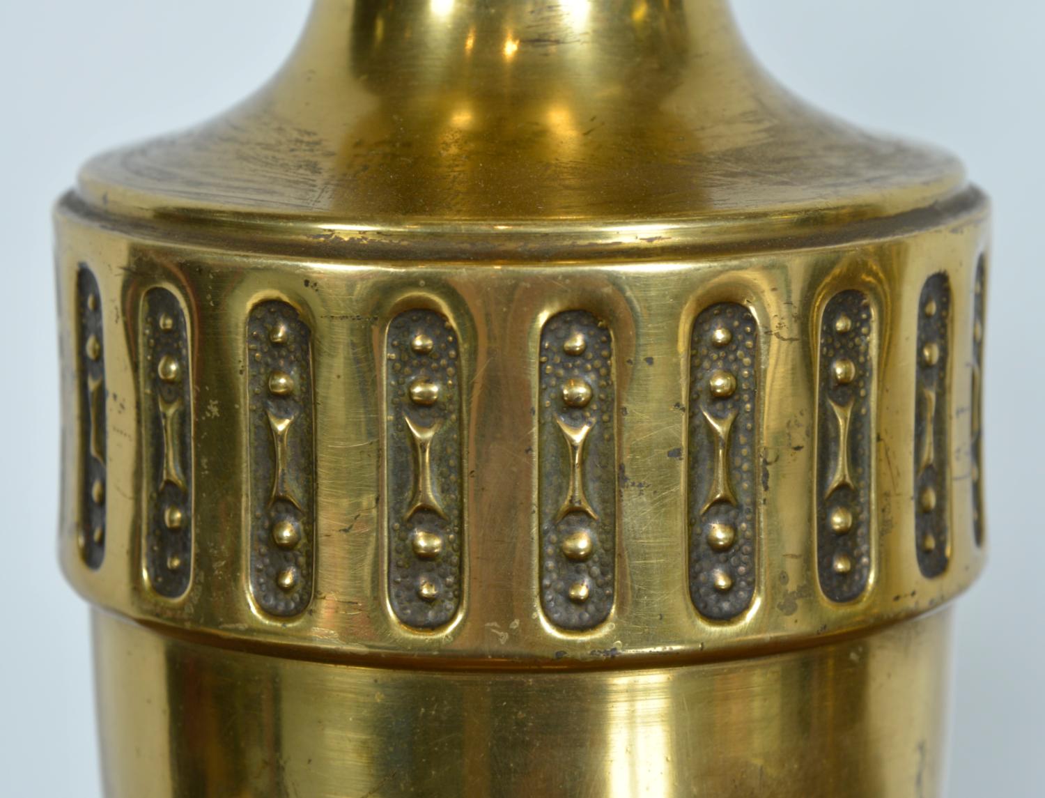 Pair Early 20th Century French Art Nouveau Style Brass Urn Vase Table Lamps For Sale 5