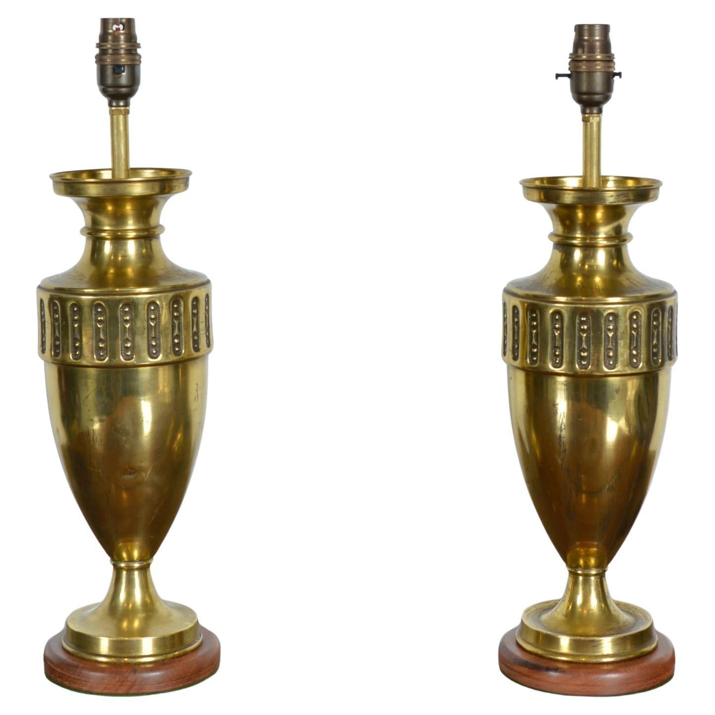 Pair Early 20th Century French Art Nouveau Style Brass Urn Vase Table Lamps For Sale