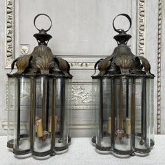 Pair Early 20th Century French Brass and Glass Lanterns