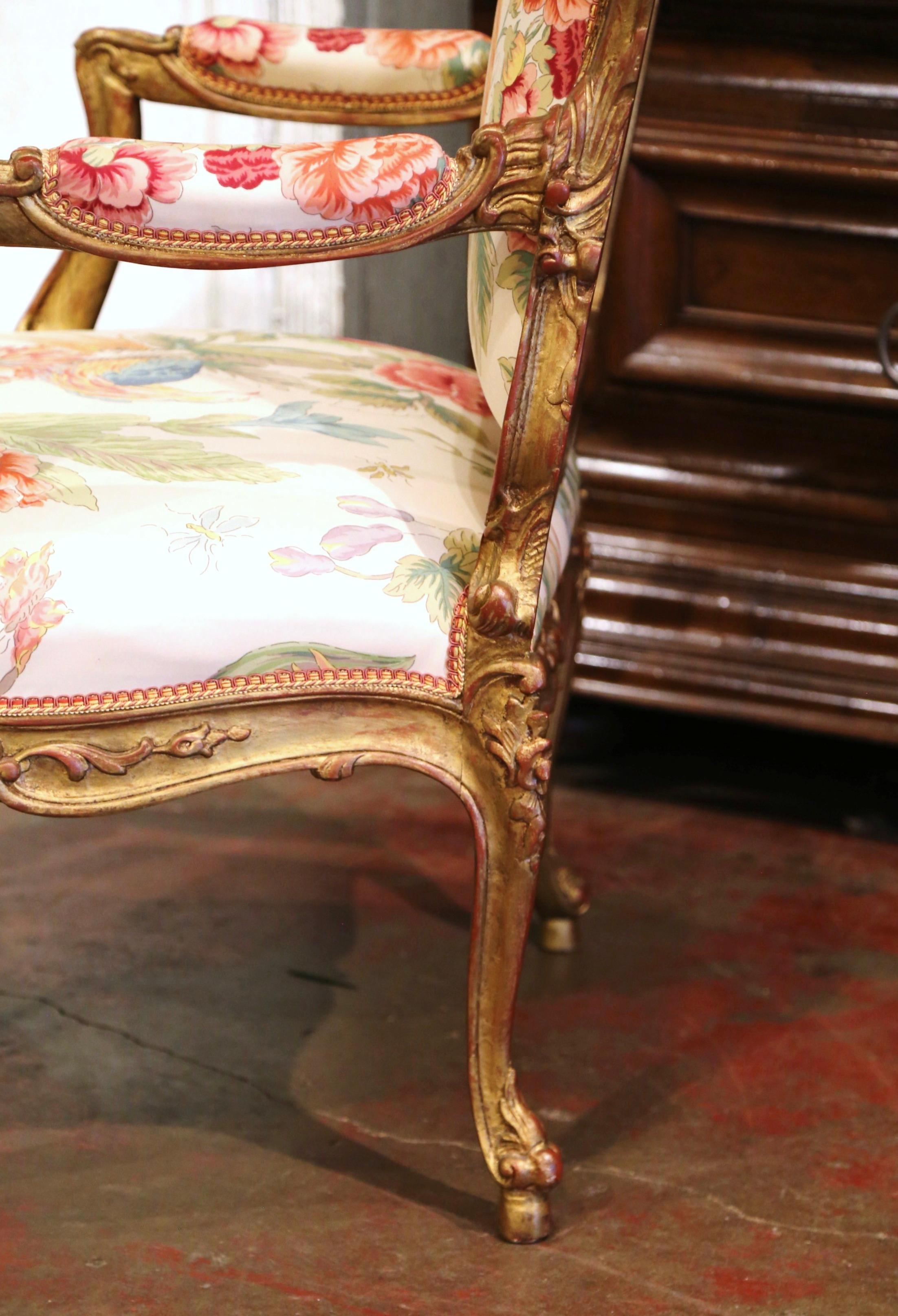 Pair Early 20th Century French Louis XV Carved Gilt Painted Bergères Fauteuils 9