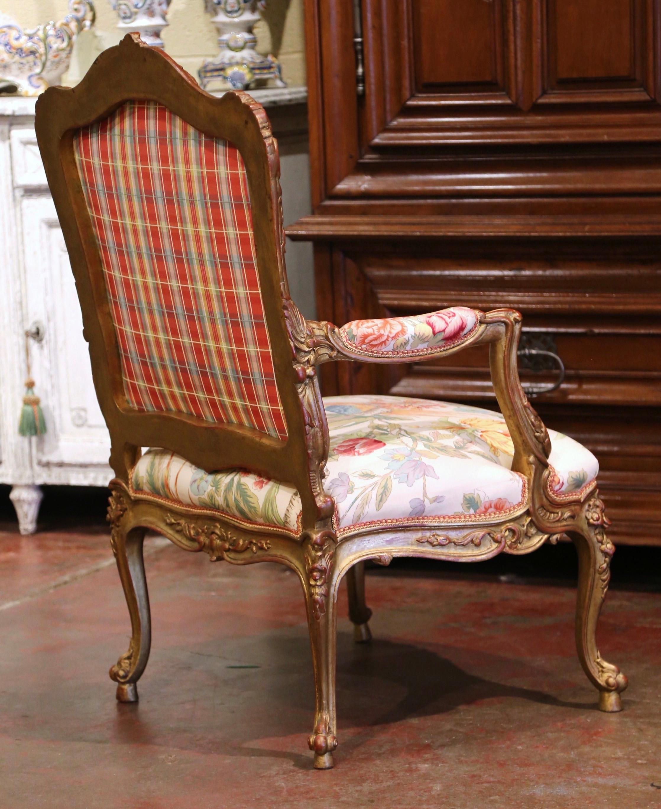 Pair Early 20th Century French Louis XV Carved Gilt Painted Bergères Fauteuils 12