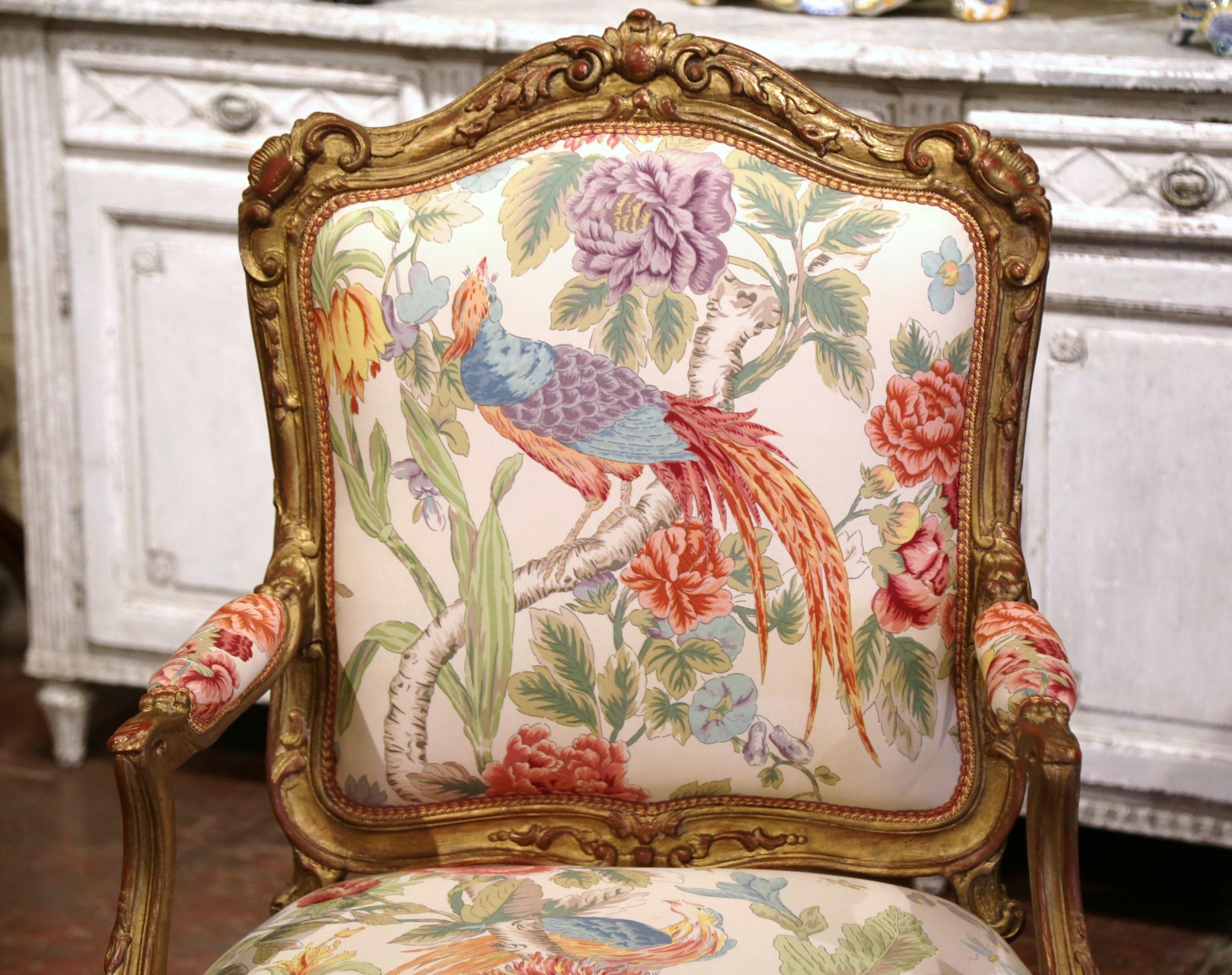 Pair Early 20th Century French Louis XV Carved Gilt Painted Bergères Fauteuils 1