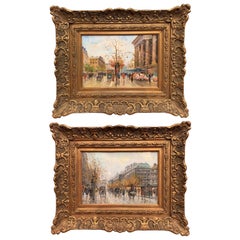 Pareja de gouaches franceses de París de principios del siglo XX, firmados por Henry La Touche