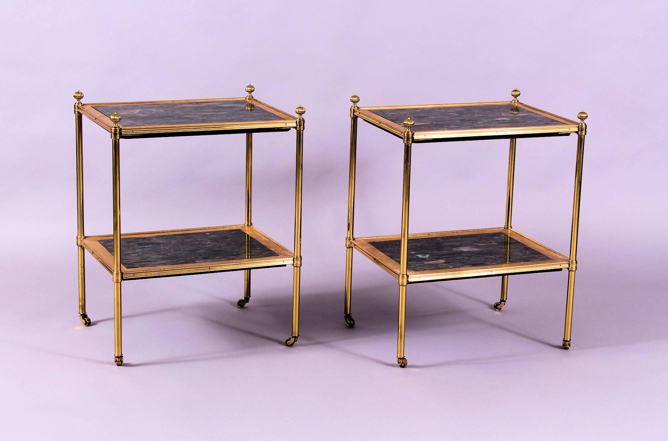 Early 20th Century Gilt Brass Étagère Incorporating Rare Panels of Marble, Pair 2