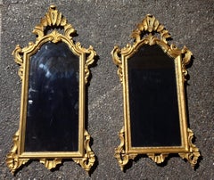 Pair Early 20th Century Italian Rococo Style Hand Carved Giltwood Foliate Mirror