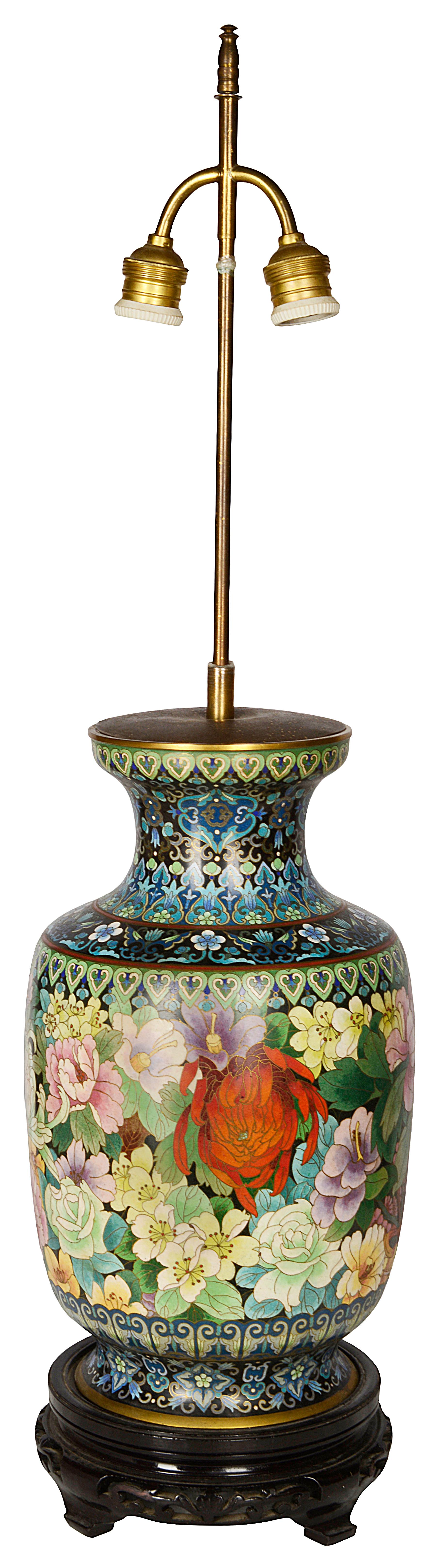 Paar japanische Cloisonné-Emaille-Vasen oder Lampen des frühen 20. Jahrhunderts 4
