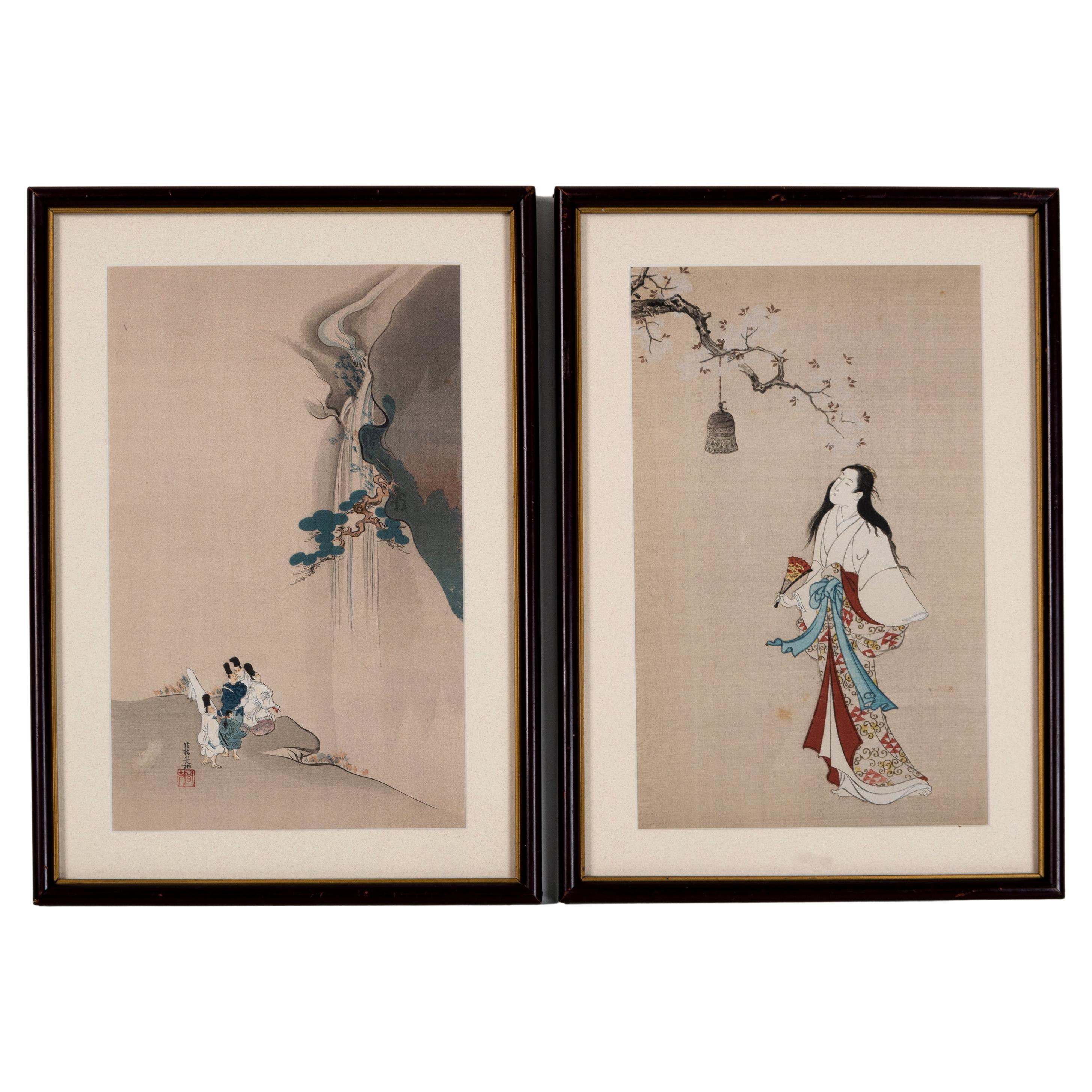 Paar japanische gerahmte Holzschnitte des frühen 20. Jahrhunderts, um 1925