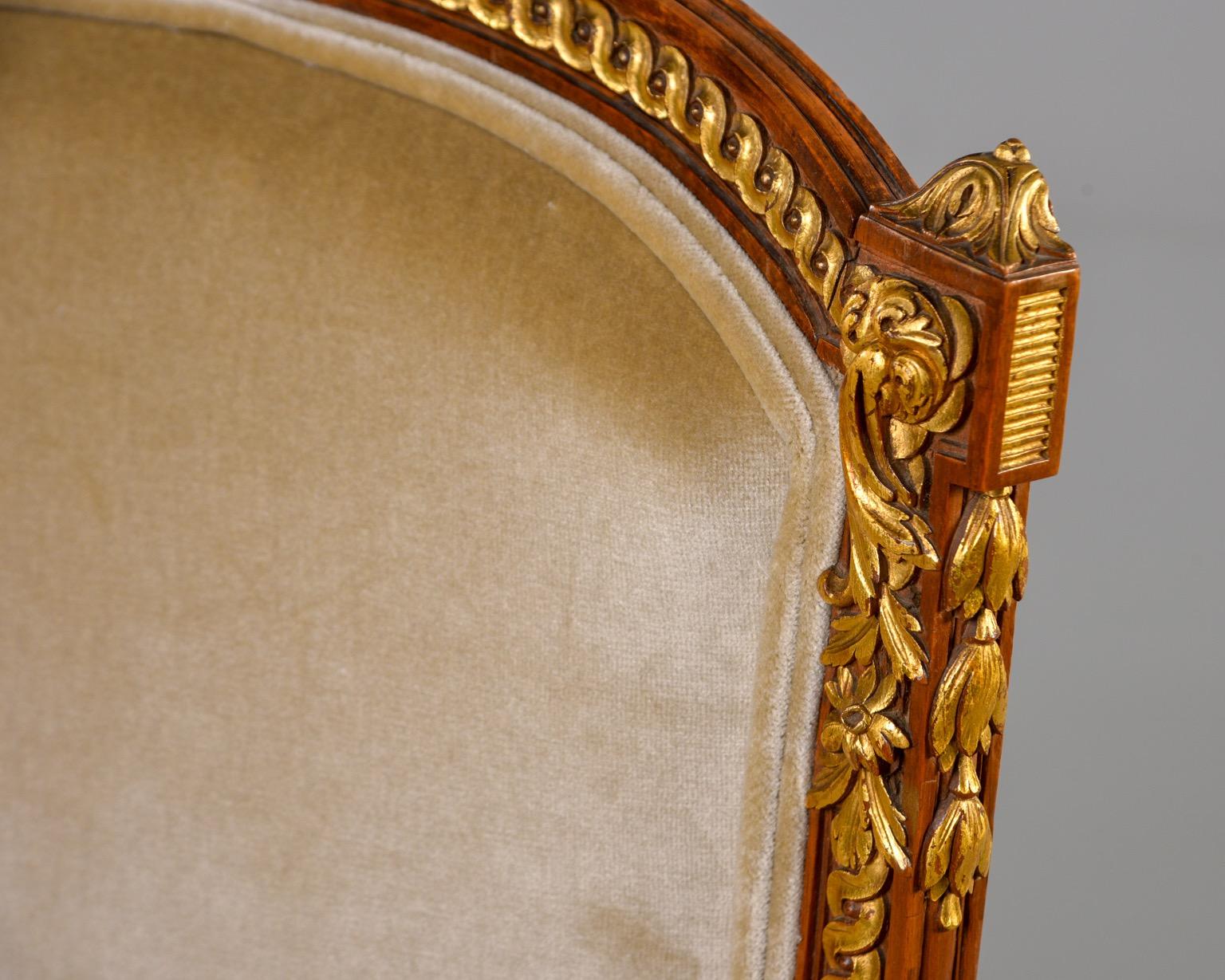 Upholstery Pair of Early 20th Century Louis XV French Walnut and Gilt Chairs