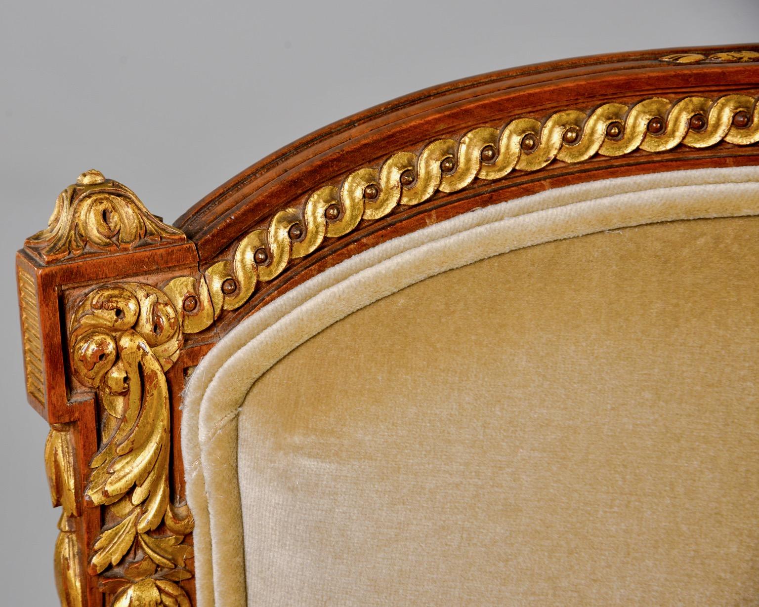Pair of Early 20th Century Louis XV French Walnut and Gilt Chairs 2