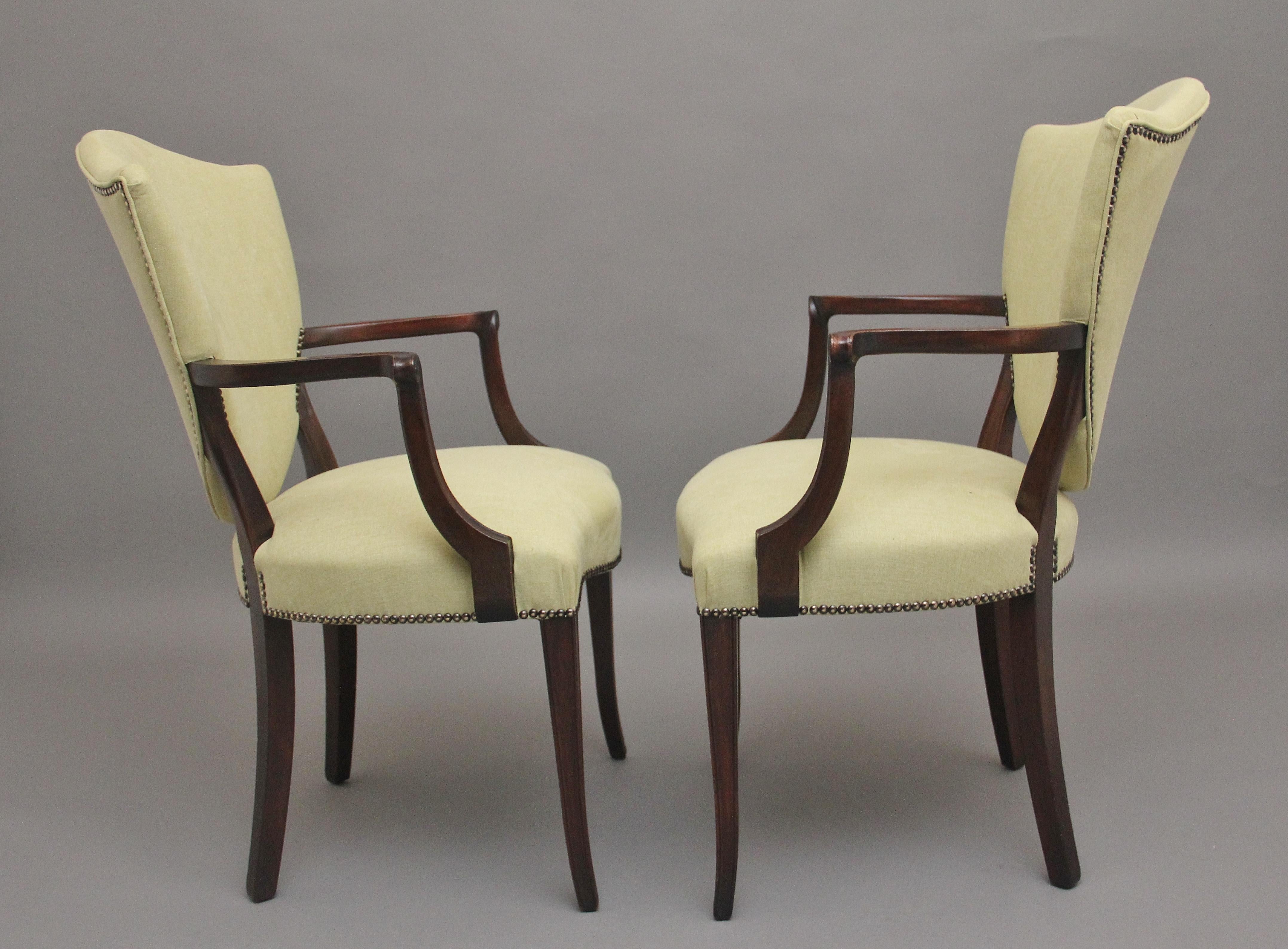 British Pair early 20th Century mahogany armchairs For Sale