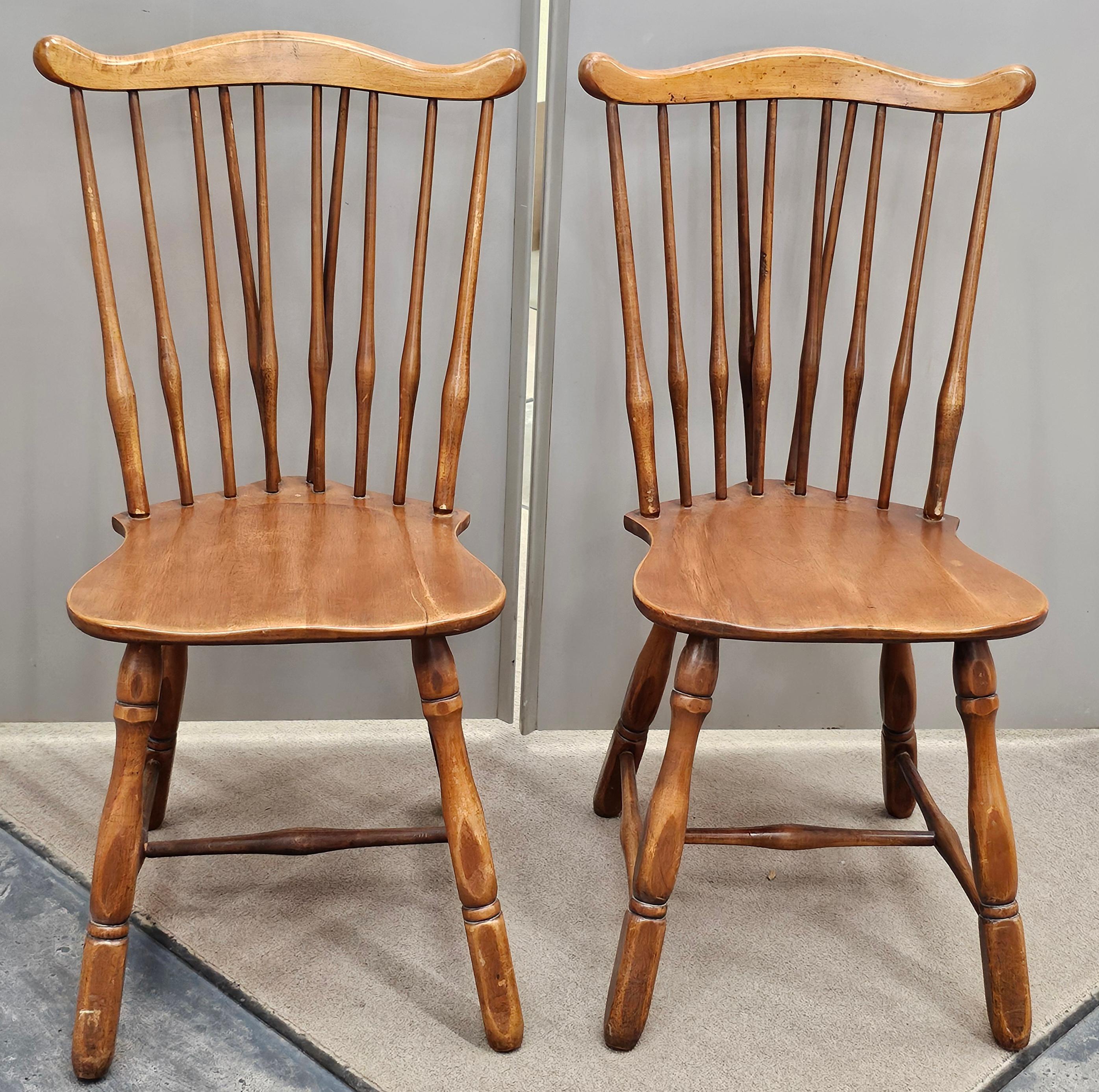 A Pair Early 20th Century Maple Fiddleback Windsor Side Chairs.
Measure 20