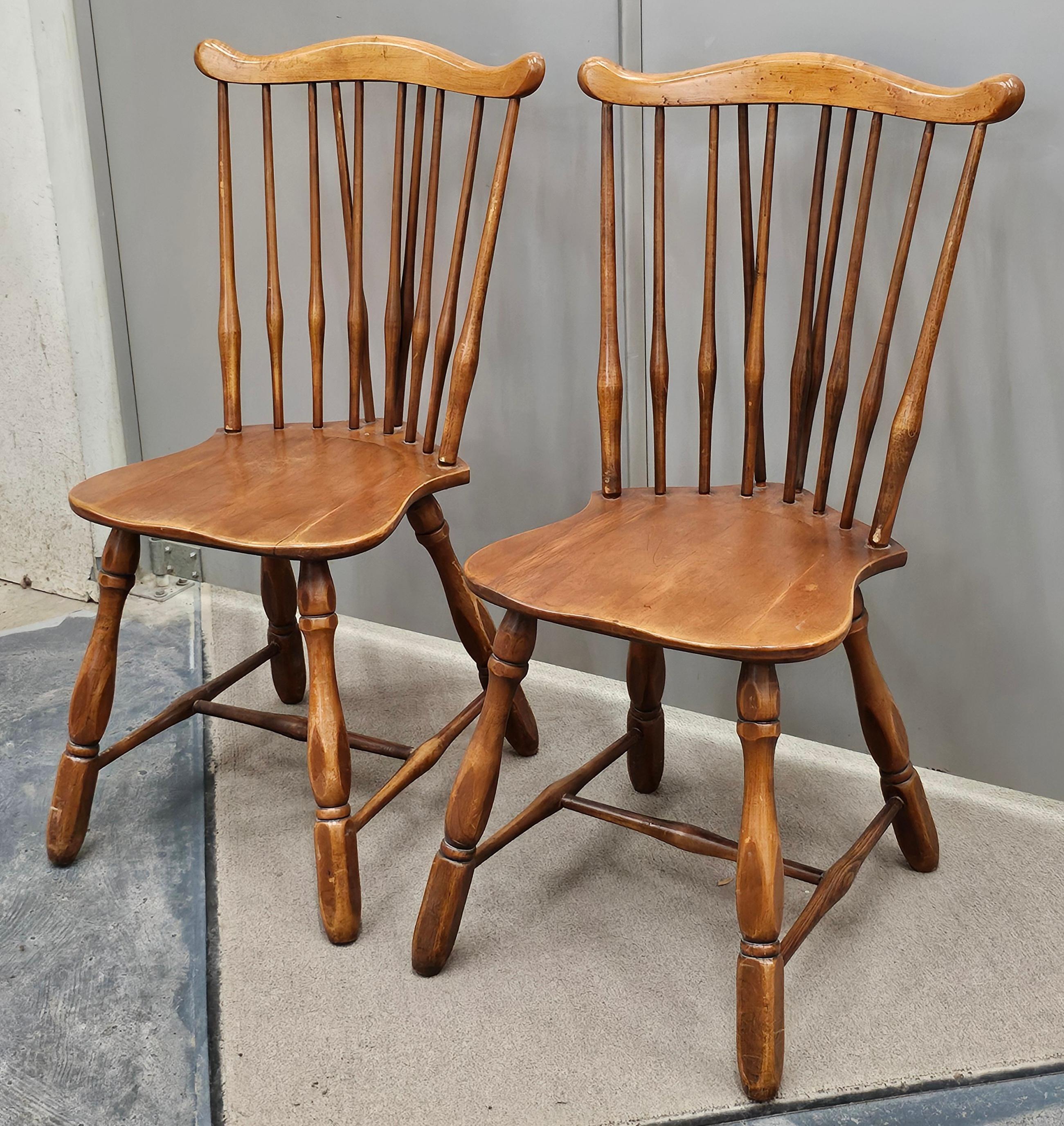 Unknown Pair Early 20th Century Maple Fiddleback Windsor Side Chairs For Sale