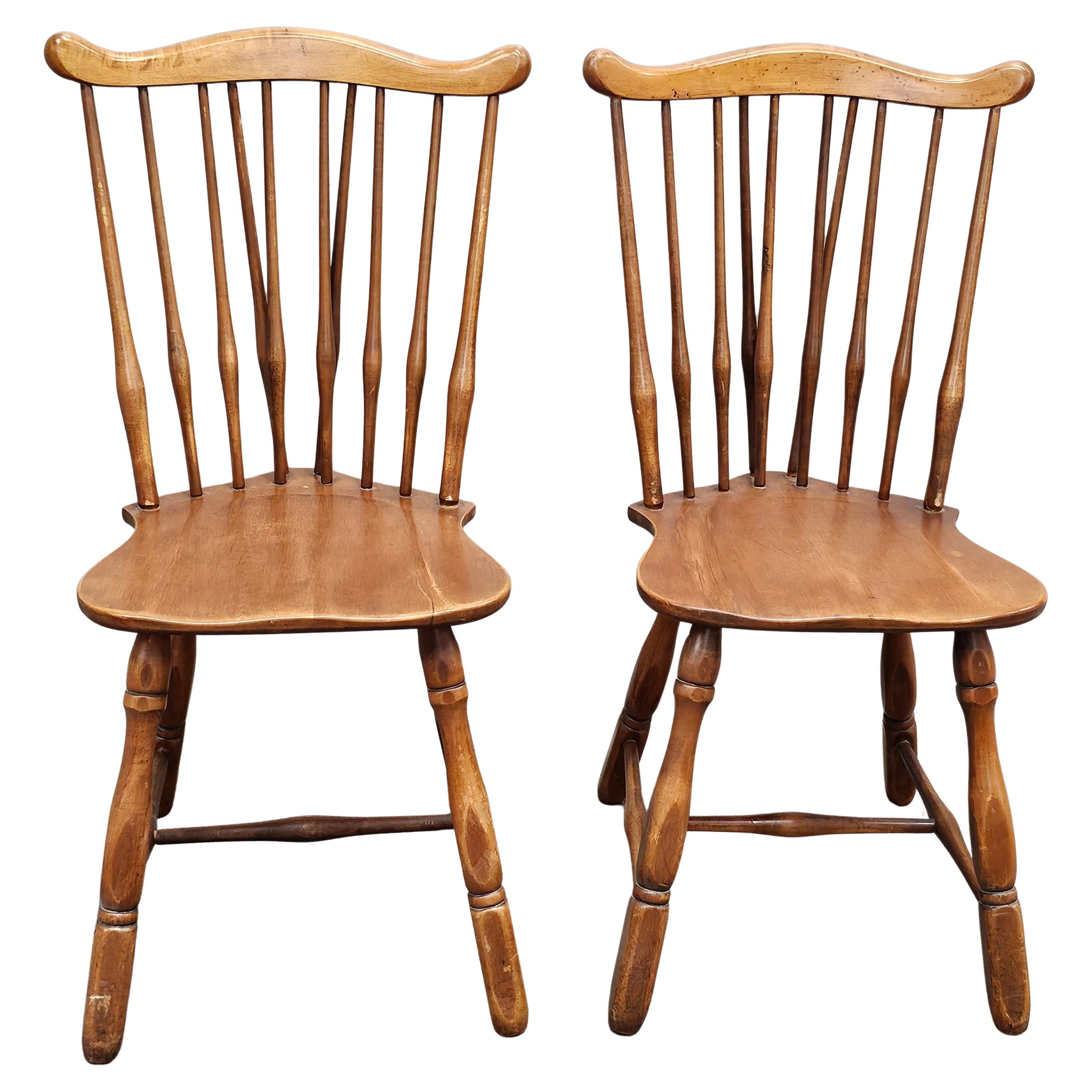 Pair Early 20th Century Maple Fiddleback Windsor Side Chairs For Sale
