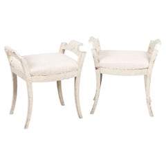 Pair, Early 20th Century Swedish White Gustavian Tabouret Stools