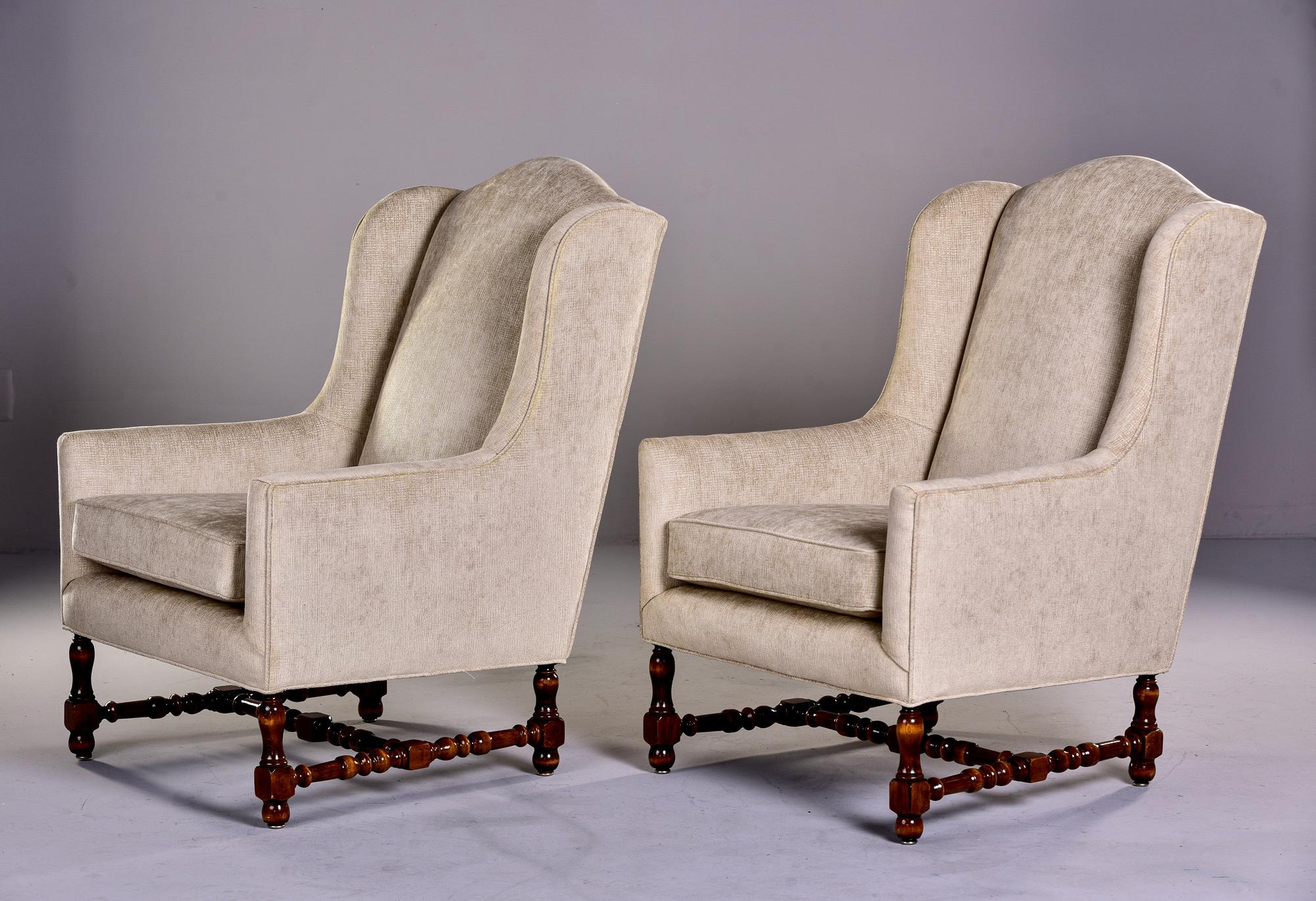 Pair Early 20th Century Tall French Armchairs with Turned Wood Frames and New Up For Sale 5