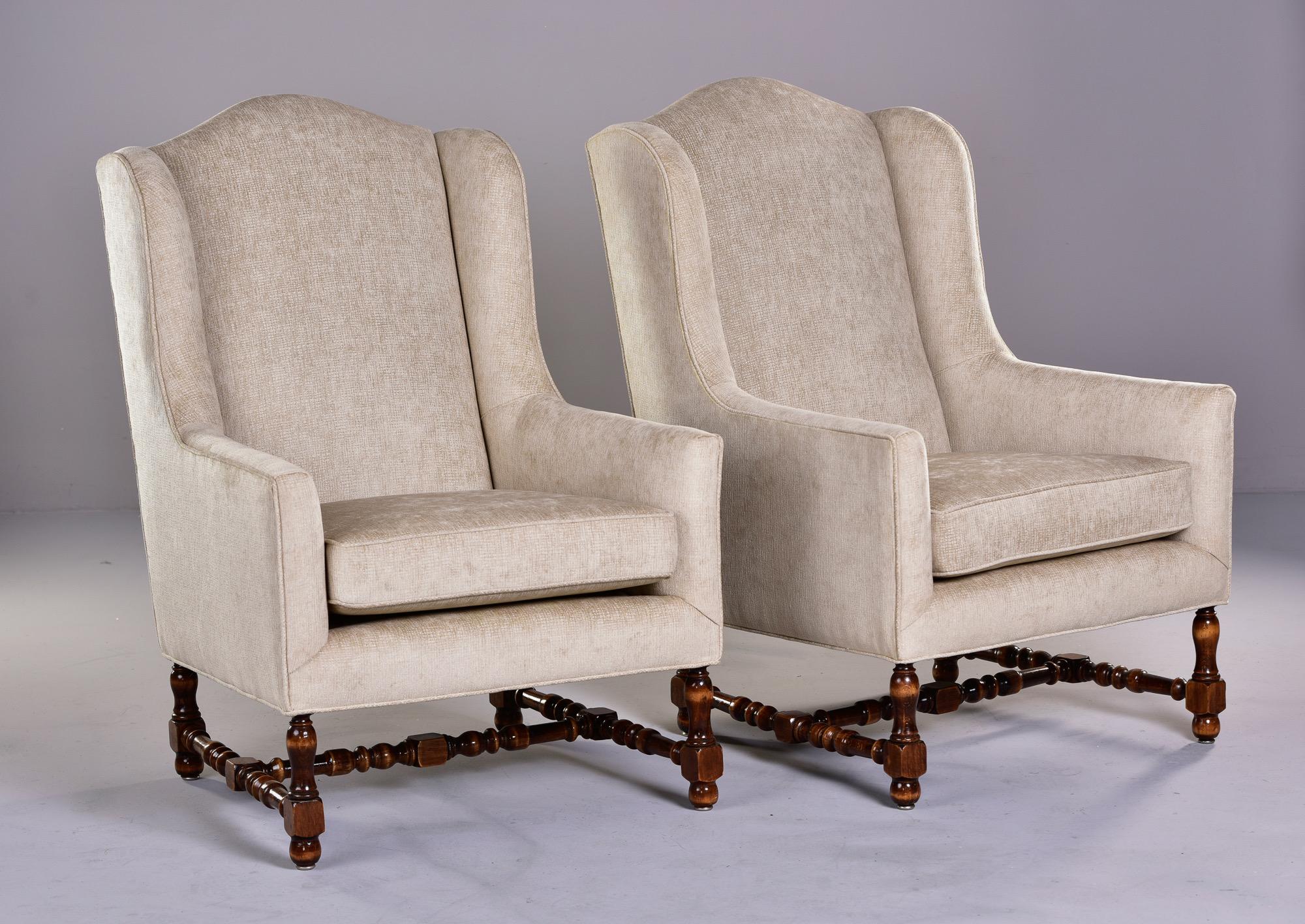 Pair Early 20th Century Tall French Armchairs with Turned Wood Frames and New Up For Sale 1