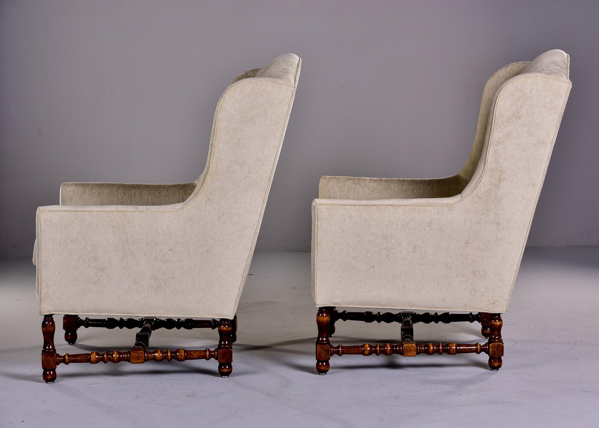 Pair Early 20th Century Tall French Armchairs with Turned Wood Frames and New Up For Sale 4