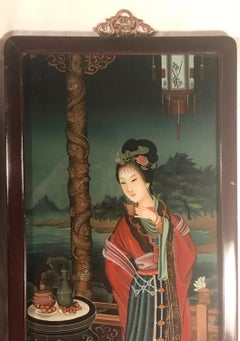 Paire de peintures en verre trempé du début du 20ème siècle - Chinese Export Reverse Glass Paintings