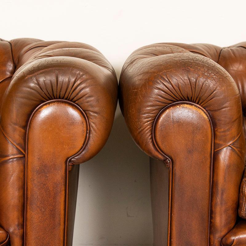 Pair, Early 20th Century Vintage Leather Barrel Back Club Chairs from Denmark 5