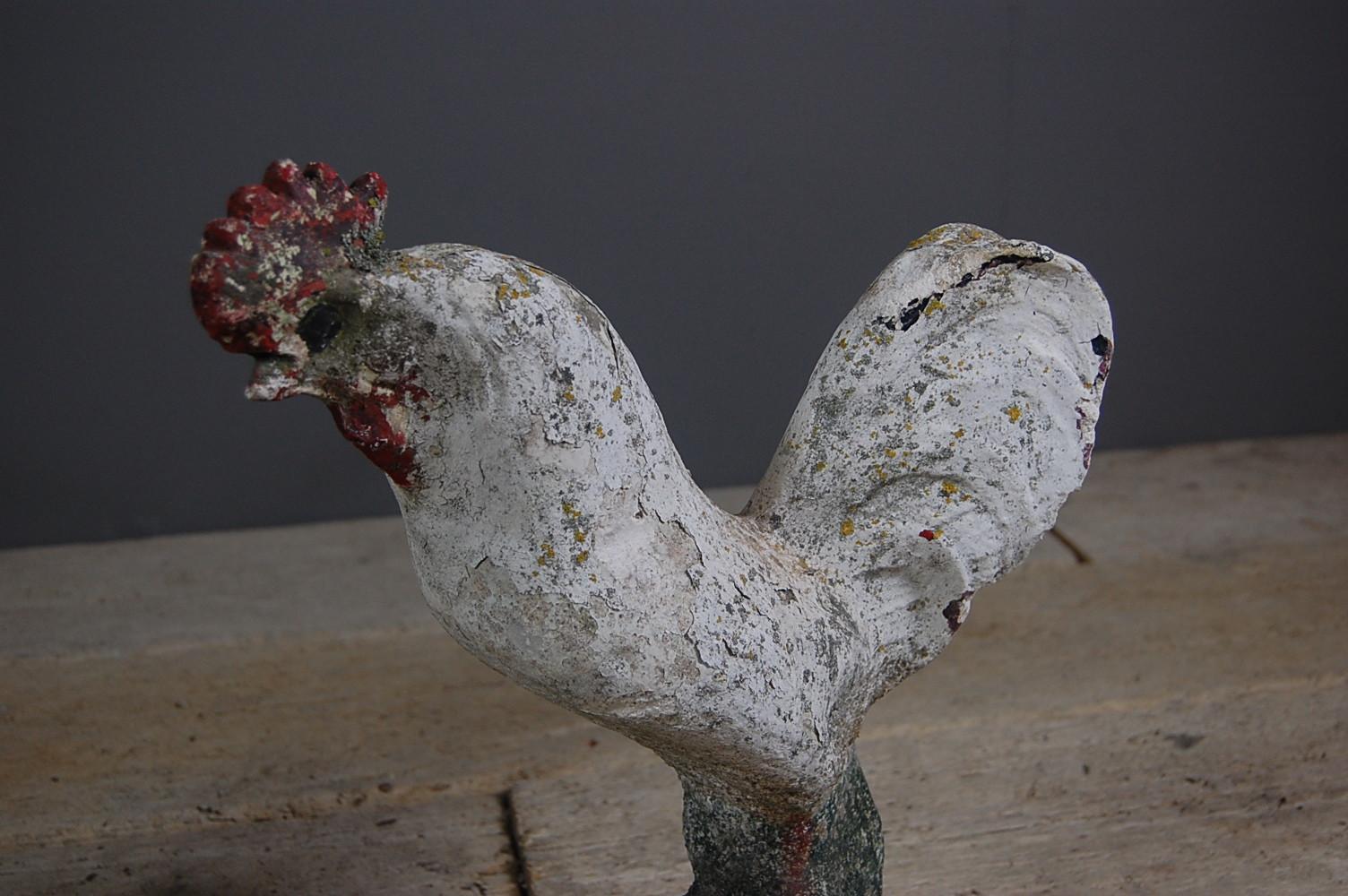 French Pair of Early 20th Century Weathered Chicken Garden Statues