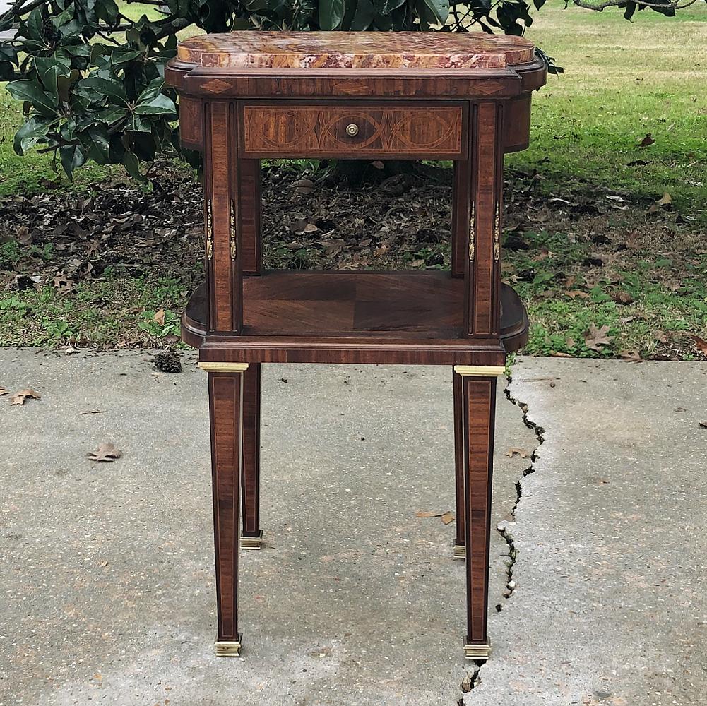 Pair Early Art Deco Period Louis XVI Style Rosewood Inlaid Nightstands with Jasp 4