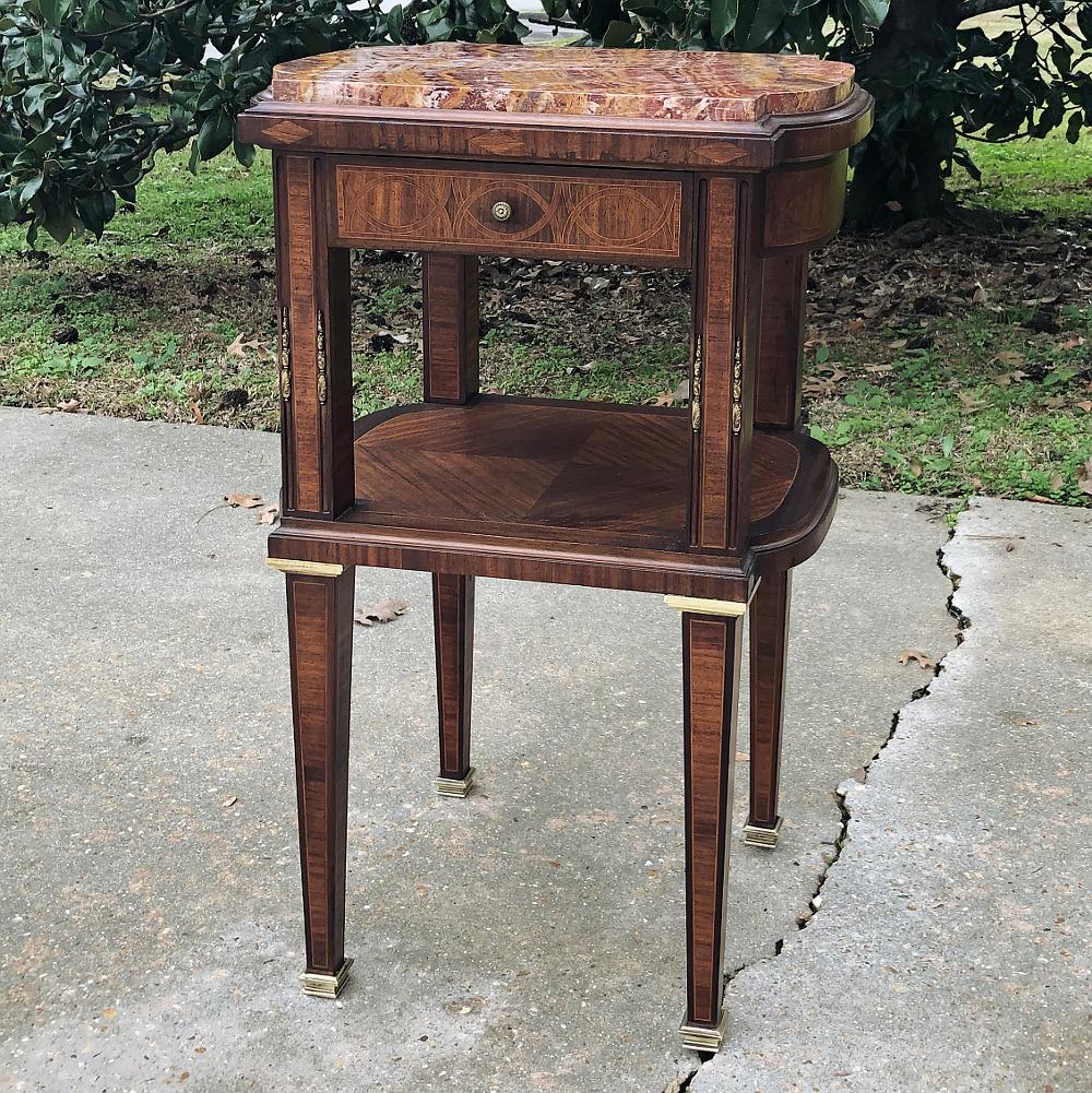 Pair Early Art Deco Period Louis XVI Style Rosewood Inlaid Nightstands with Jasp 5