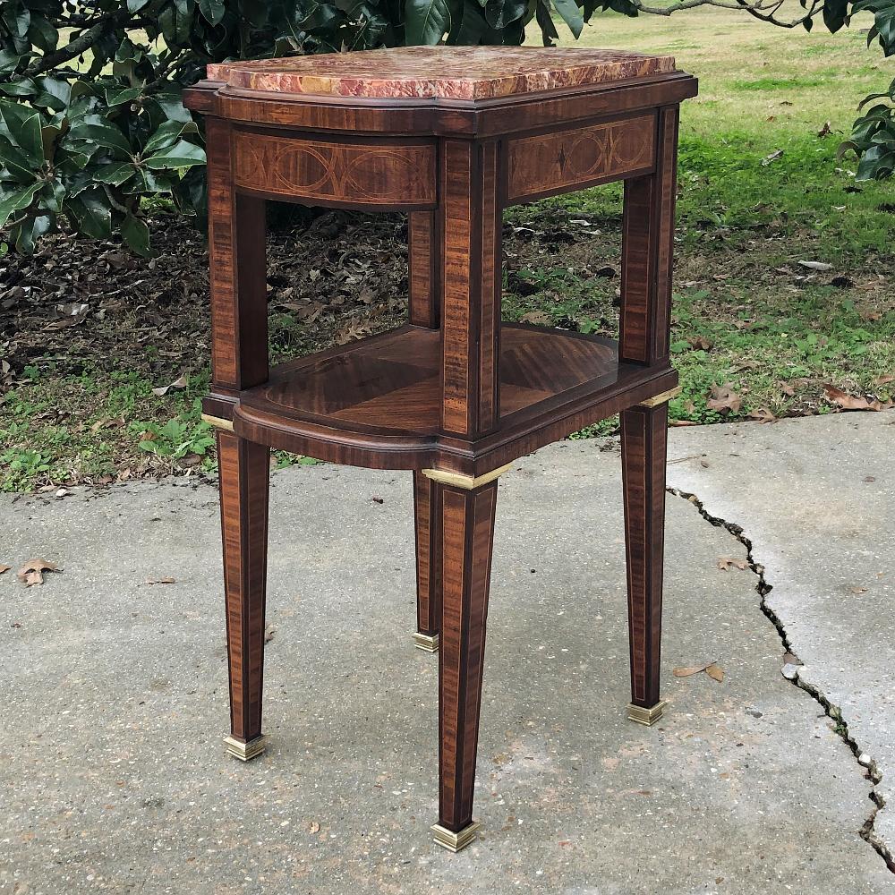 Pair Early Art Deco Period Louis XVI Style Rosewood Inlaid Nightstands with Jasp 7