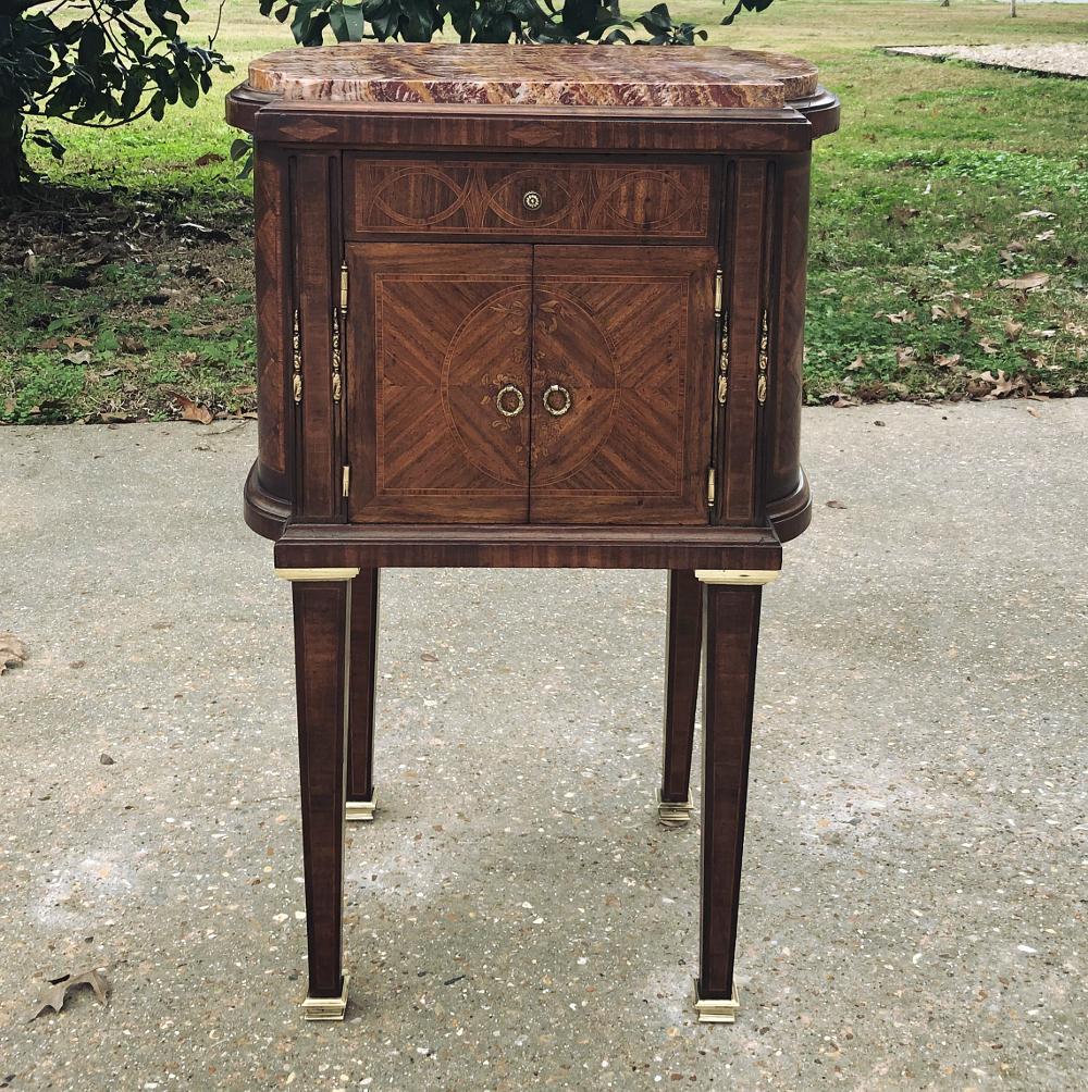 French Pair Early Art Deco Period Louis XVI Style Rosewood Inlaid Nightstands with Jasp