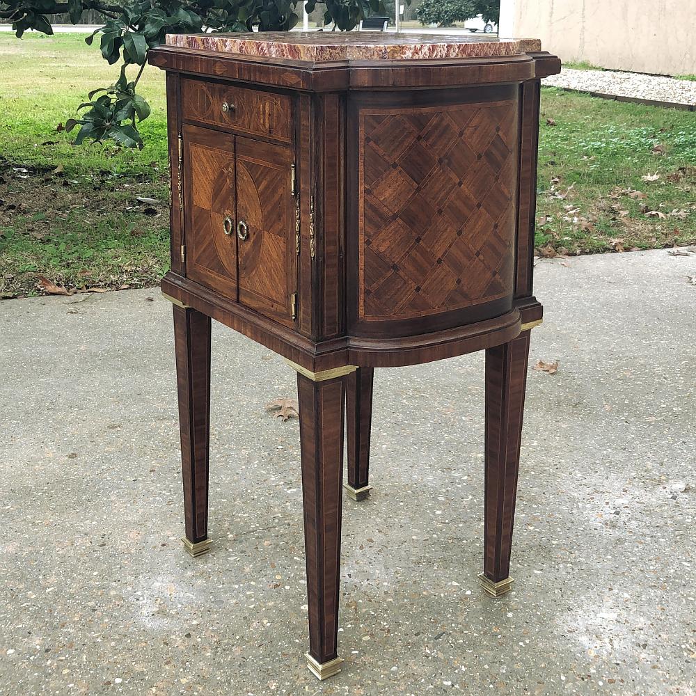 Onyx Pair Early Art Deco Period Louis XVI Style Rosewood Inlaid Nightstands with Jasp