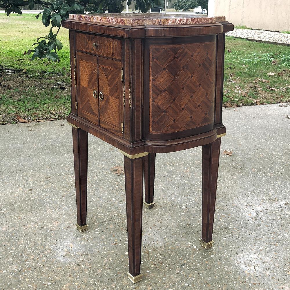 Bronze Pair Early Art Deco Period Louis XVI Style Rosewood Inlaid Nightstands with Jasp