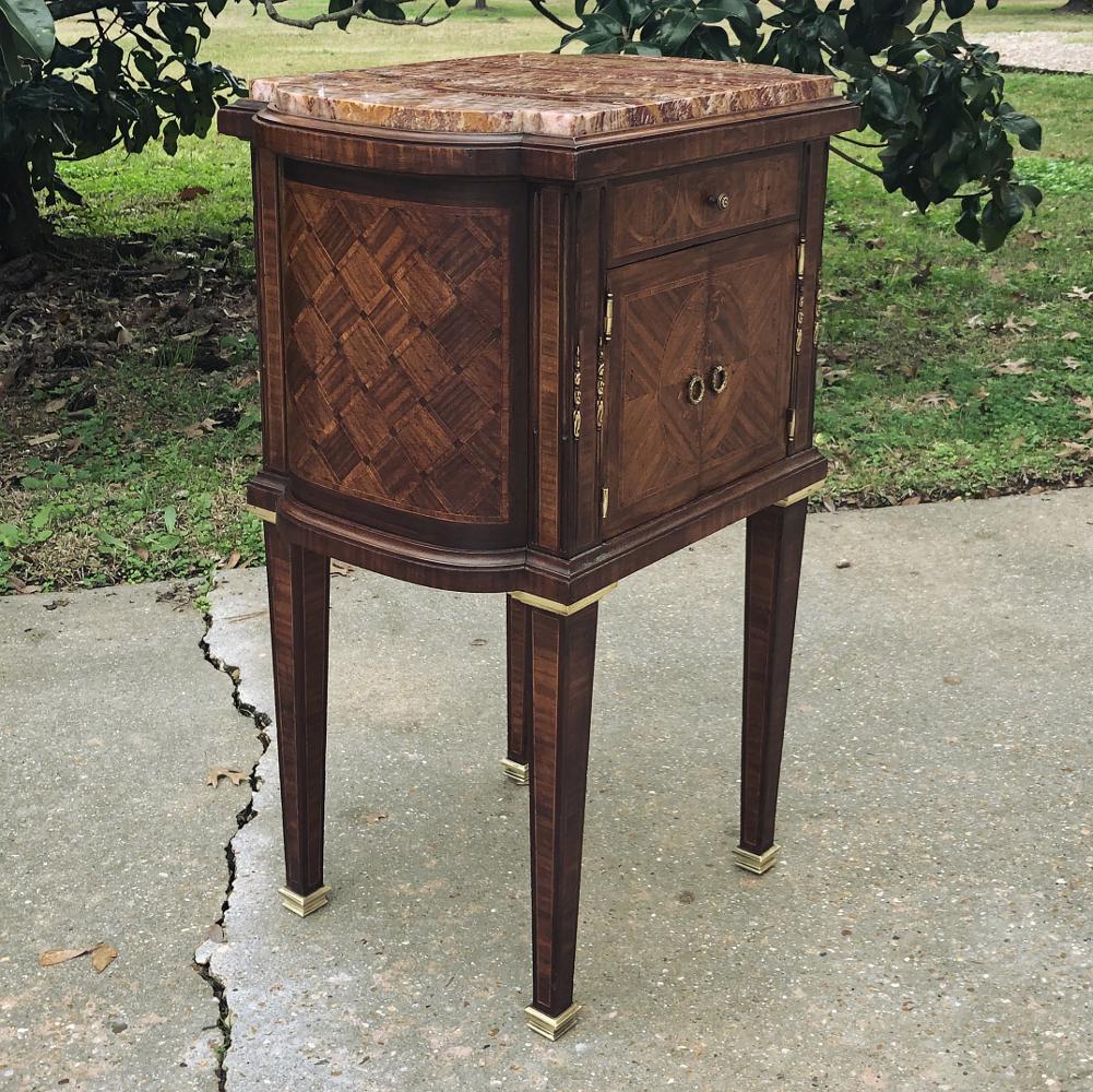 Pair Early Art Deco Period Louis XVI Style Rosewood Inlaid Nightstands with Jasp 1