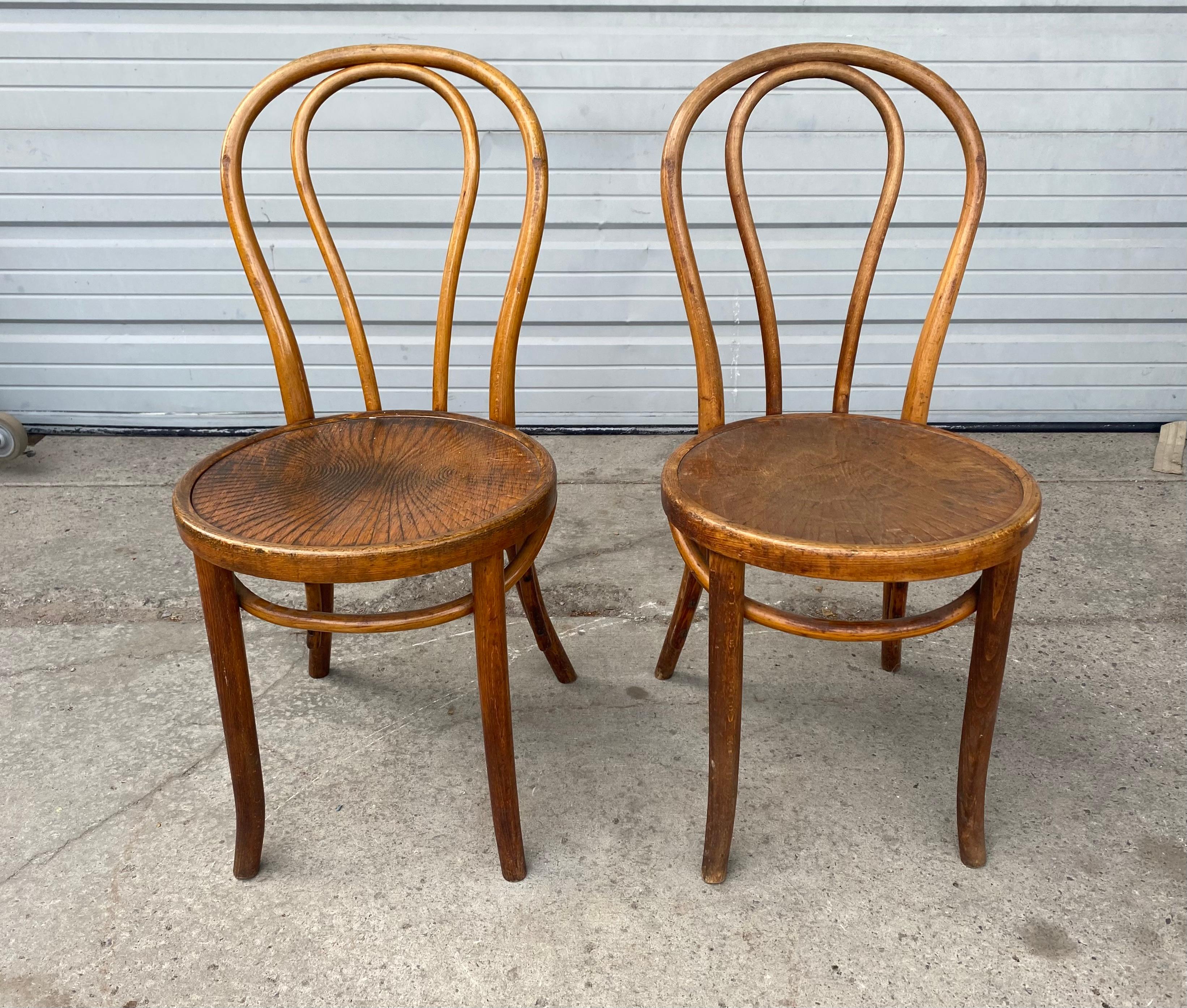 Pair Early Bentwood Chairs, Seldom Seen Back Configuration, J J Kohn. Mundus In Distressed Condition In Buffalo, NY