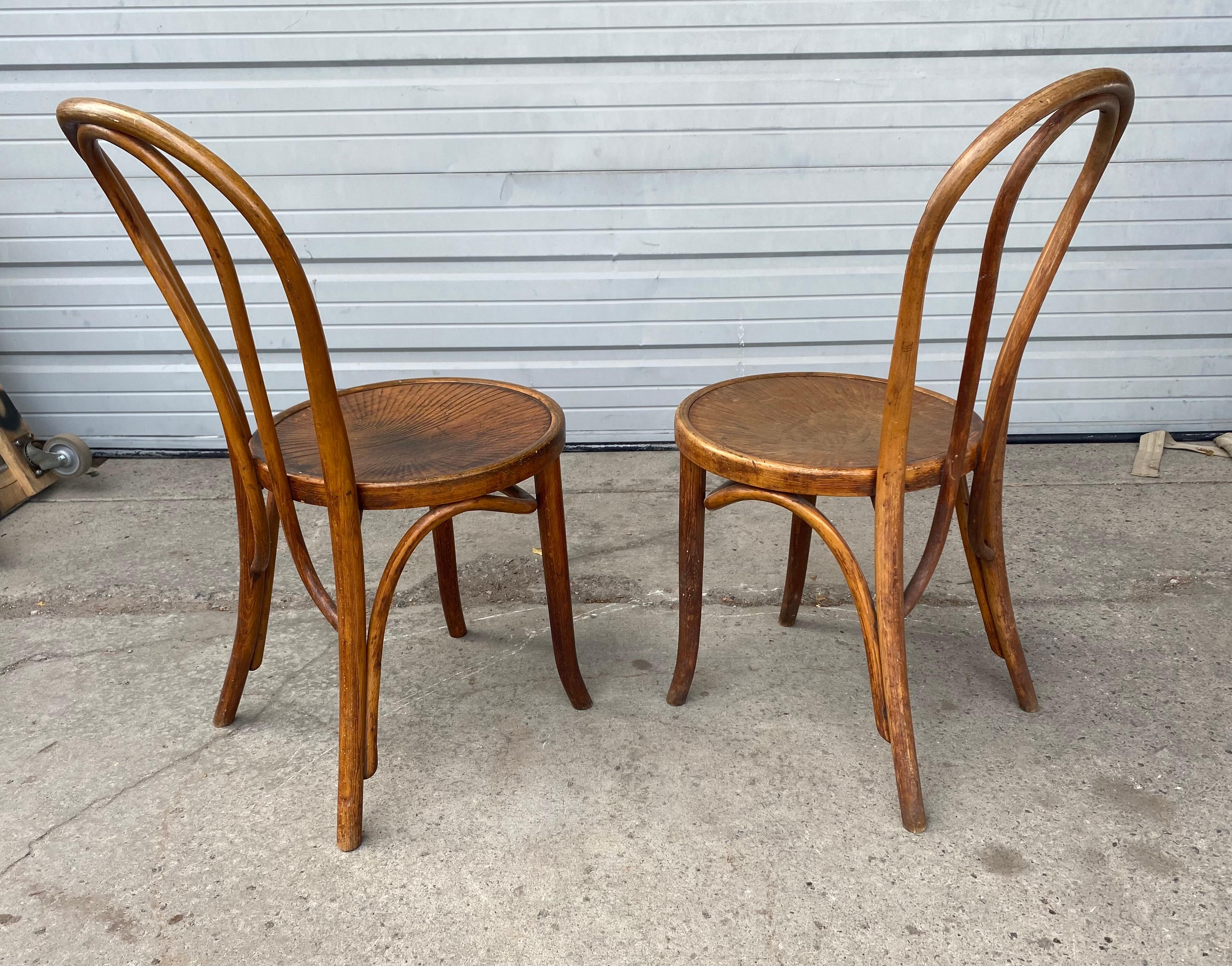Early 20th Century Pair Early Bentwood Chairs, Seldom Seen Back Configuration, J J Kohn. Mundus