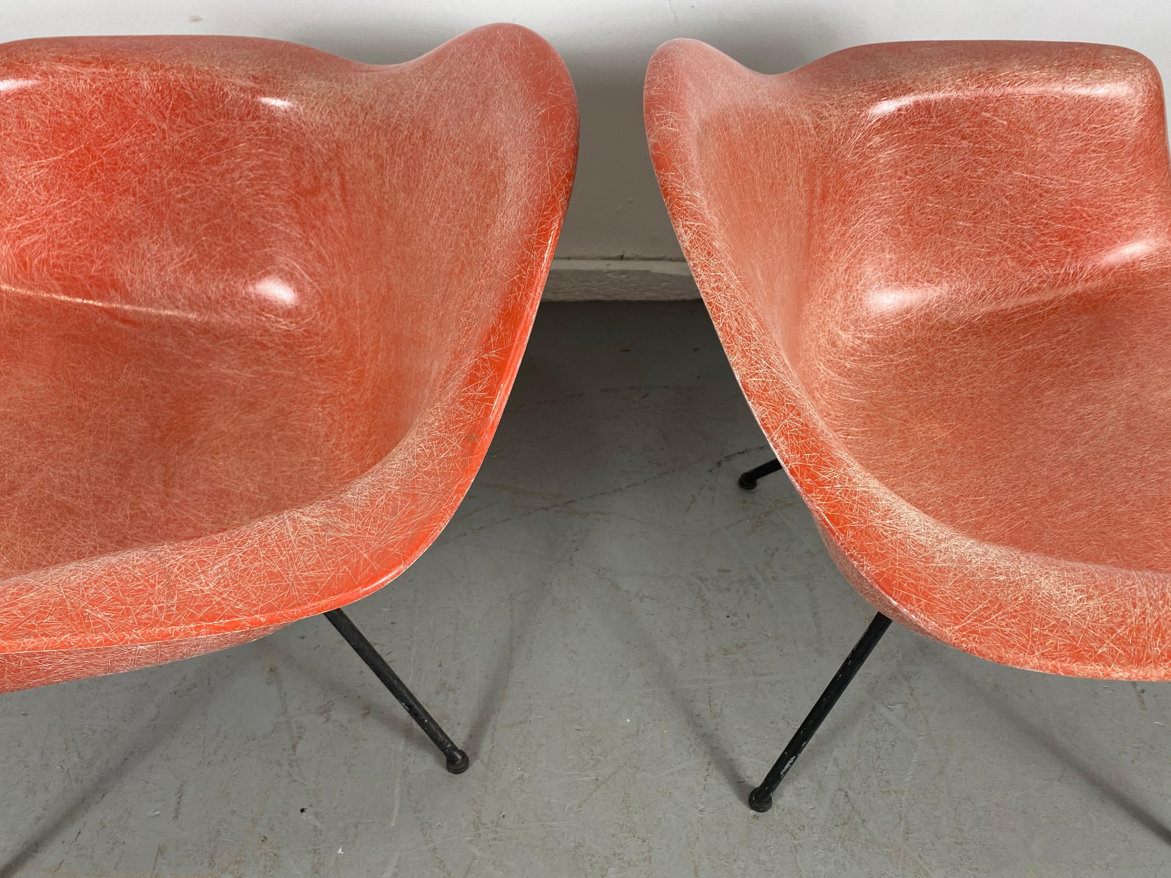 Painted Pair of Early Charles Eames LAX Armshell, 'Lounge Chairs X BASE'