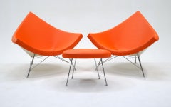 Pair Early Coconut Chairs & Ottoman by George Nelson for Herman Miller. Restored