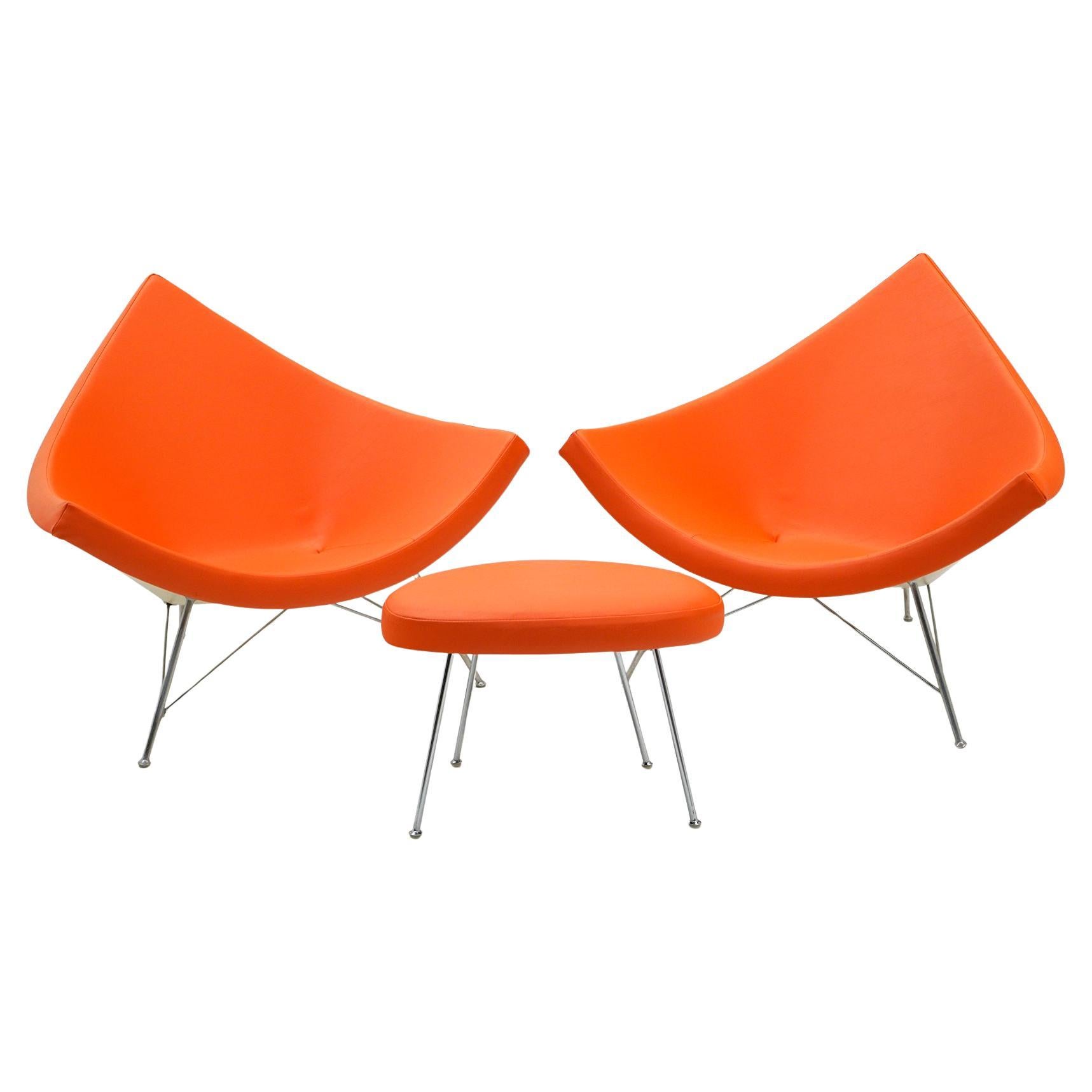Coppia di sedie in cocco e ottomane di George Nelson per Herman Miller. Ripristinato in vendita