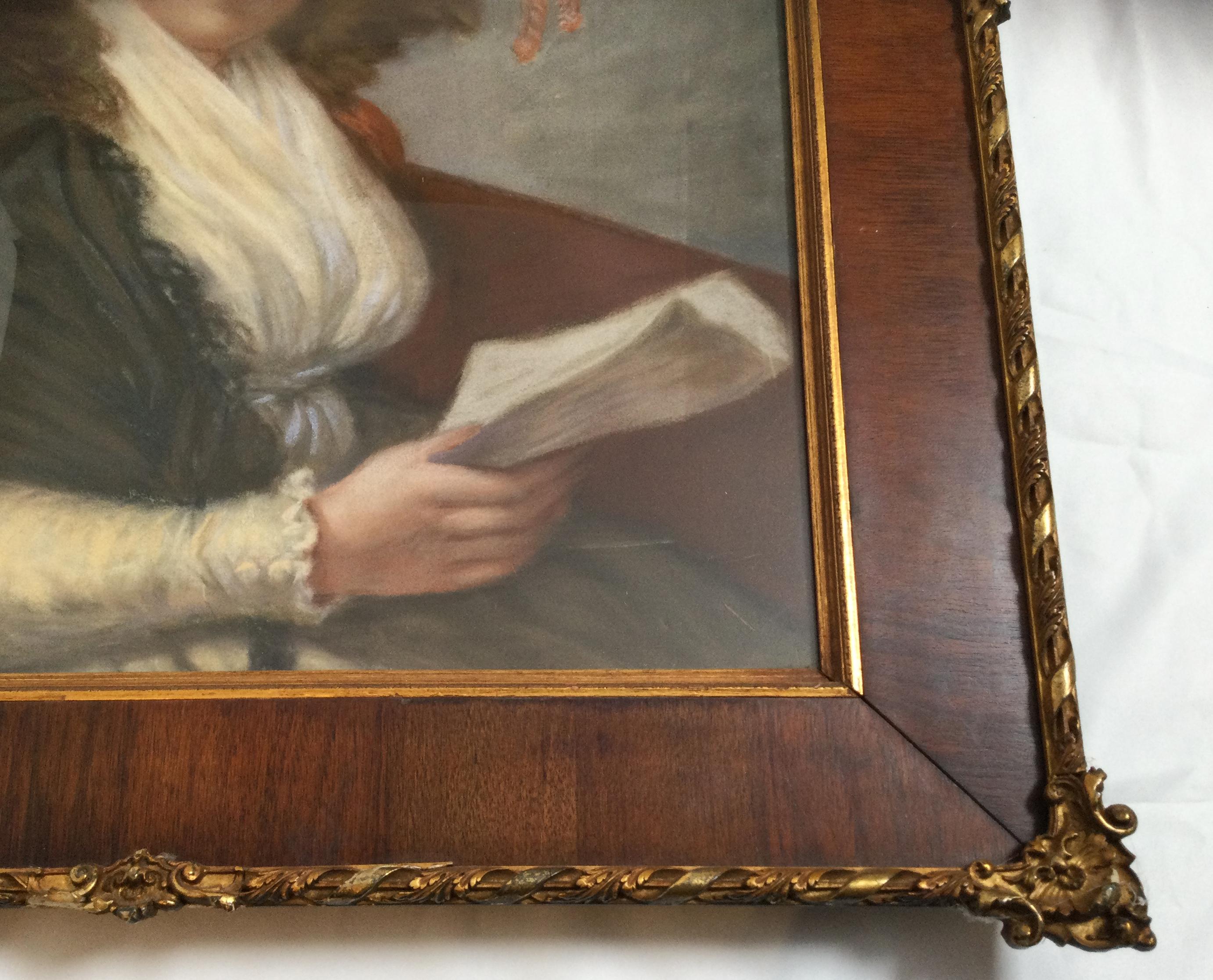 Pair of Early Continental Pastel Portraits in Period Frames Under Glass 3