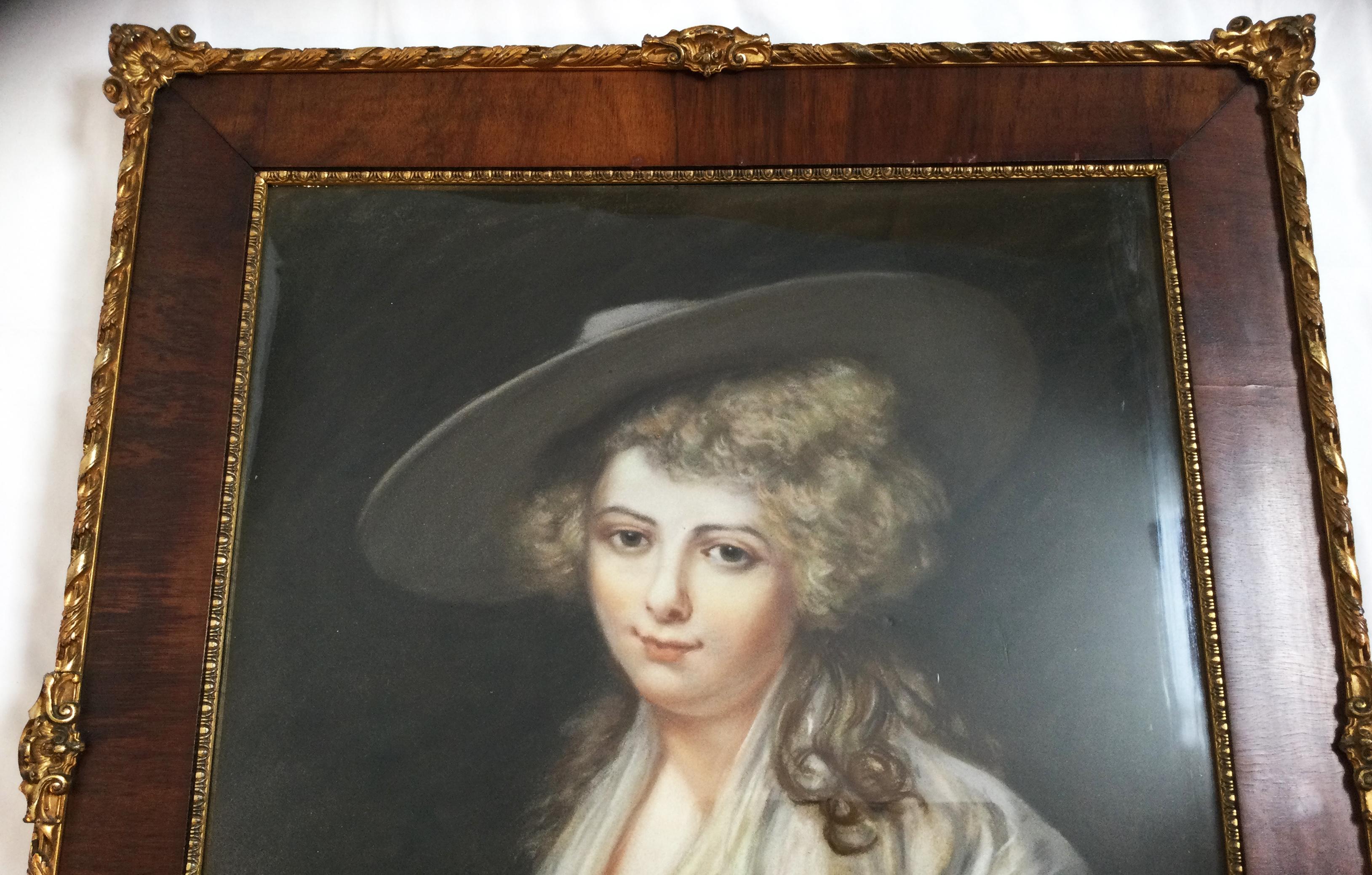 French Pair of Early Continental Pastel Portraits in Period Frames Under Glass