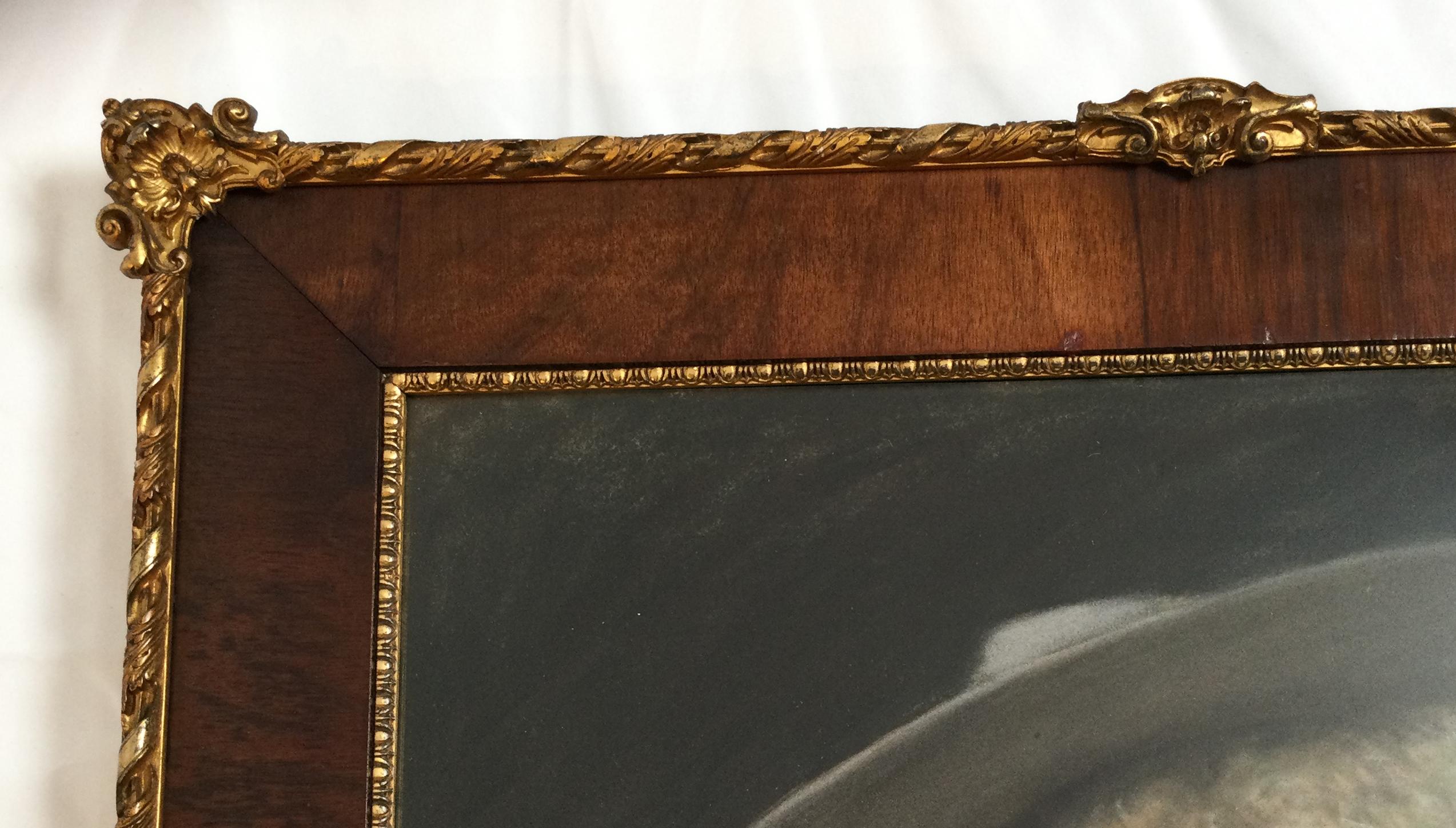 19th Century Pair of Early Continental Pastel Portraits in Period Frames Under Glass